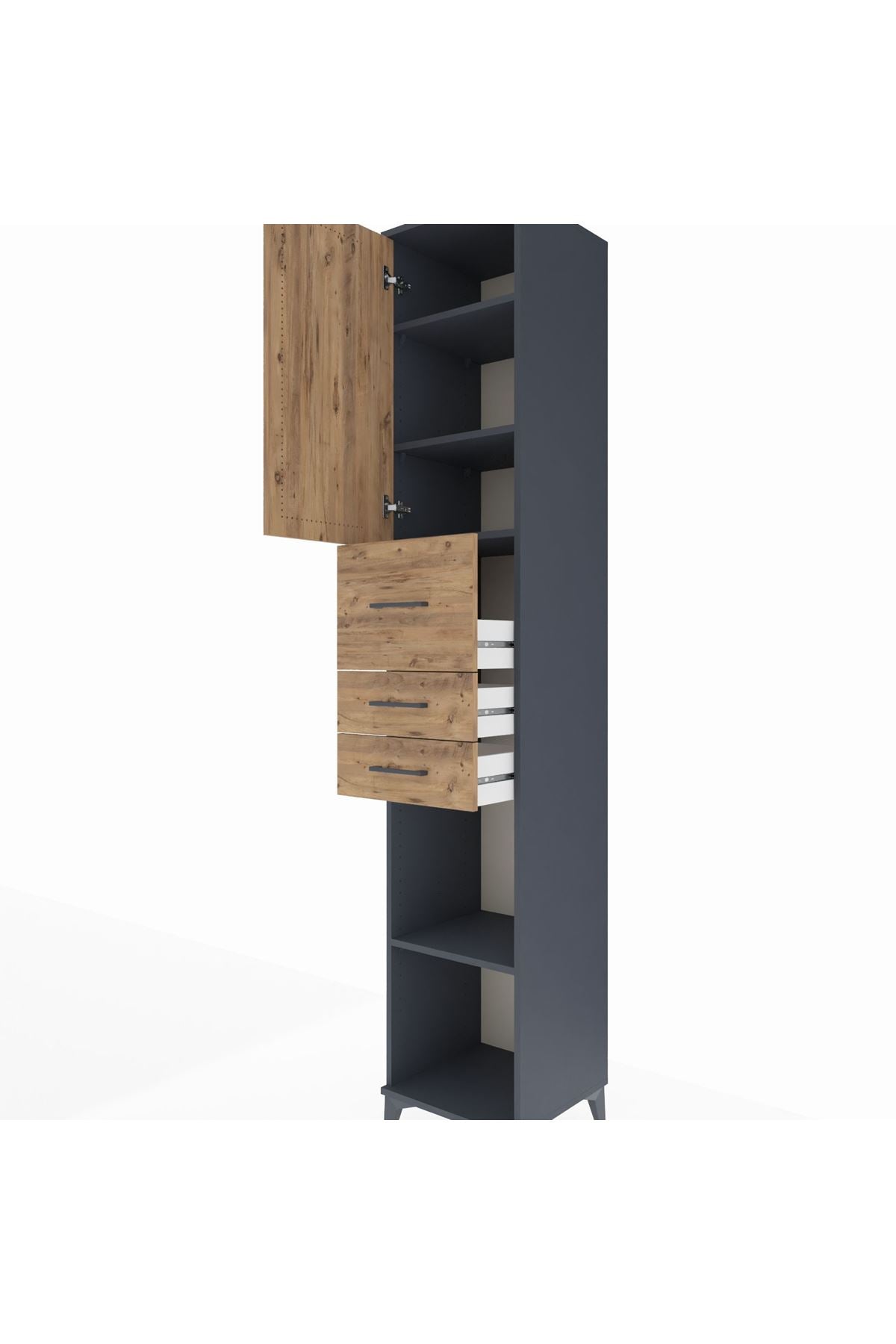 Hyperion Dolap 4 Raflı 3 Çekmeceli Tek Kapaklı 44x44x243 Antrasit-Çam