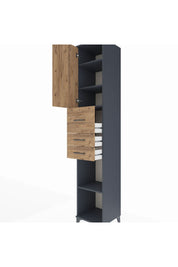 Hyperion Dolap 4 Raflı 3 Çekmeceli Tek Kapaklı 44x44x243 Antrasit-Çam