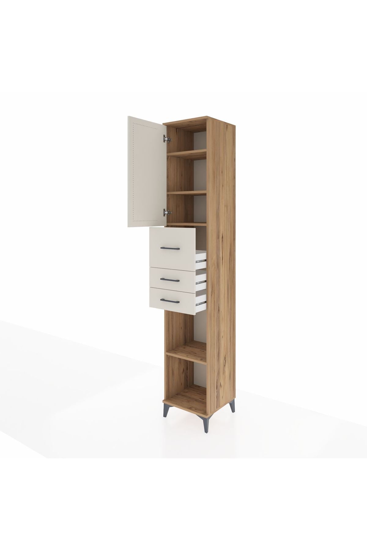 Hyperion Dolap 4 Raflı 3 Çekmeceli Tek Kapaklı 44x44x243 Çam-Aytaşı