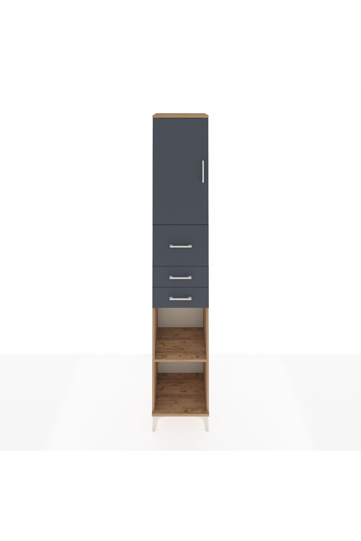 Hyperion Dolap 4 Raflı 3 Çekmeceli Tek Kapaklı 44x44x243 Çam-Antrasit