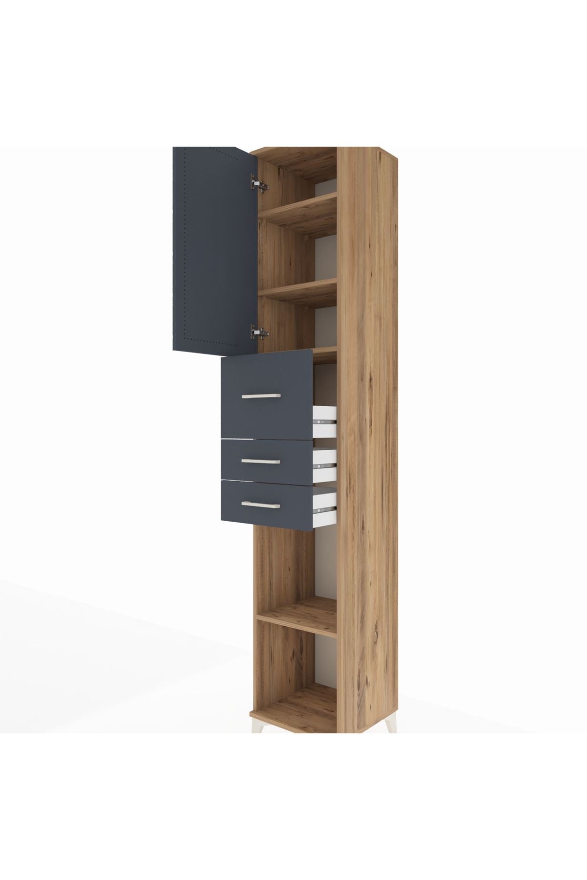 Hyperion Dolap 4 Raflı 3 Çekmeceli Tek Kapaklı 44x44x243 Çam-Antrasit