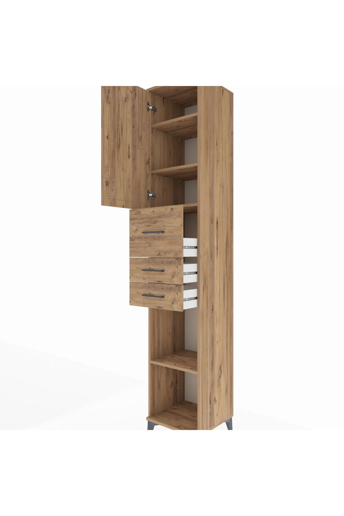 Hyperion Dolap 4 Raflı 3 Çekmeceli Tek Kapaklı 44x44x243 Çam-Çam