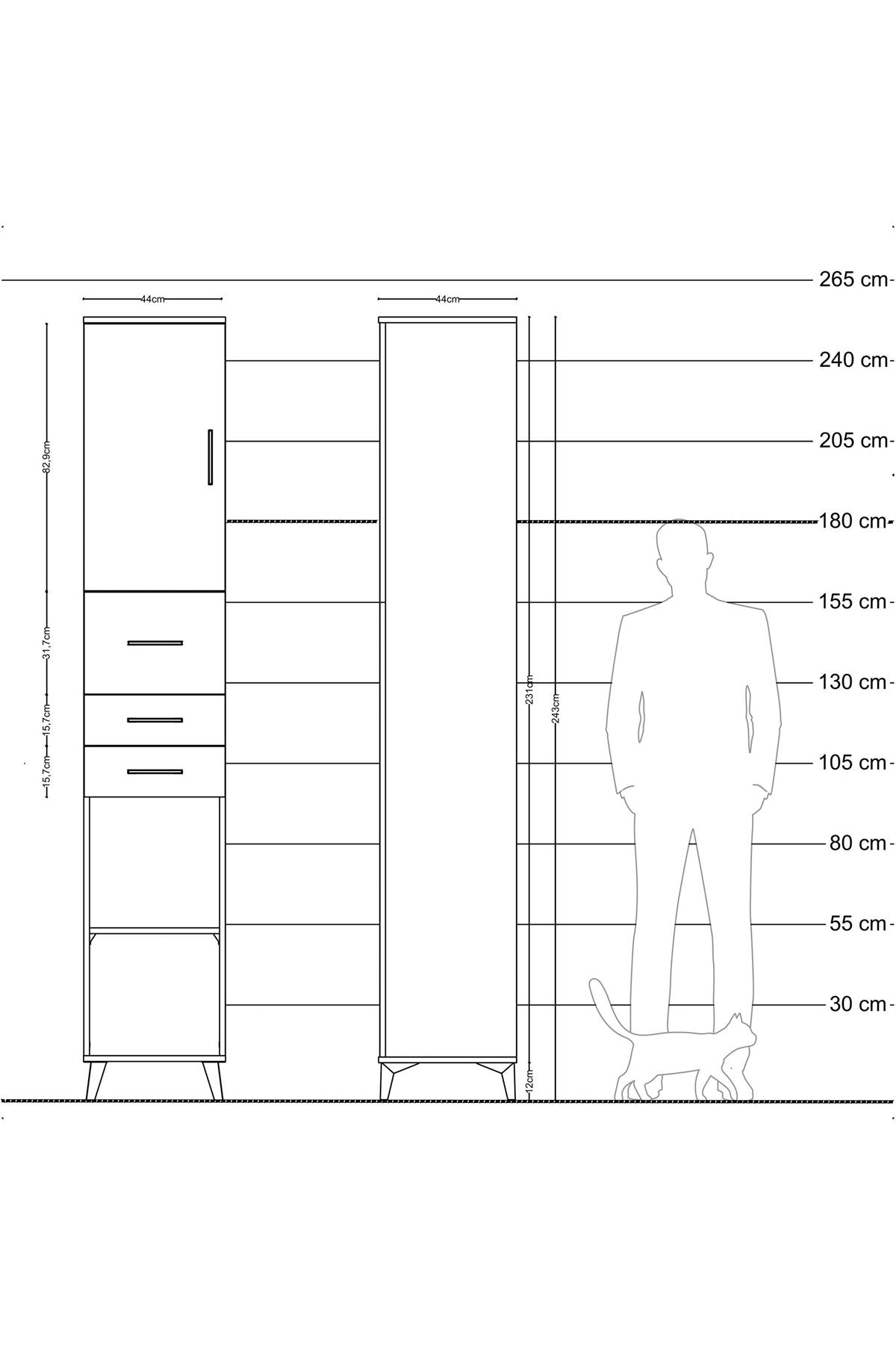 Hyperion Dolap 4 Raflı 3 Çekmeceli Tek Kapaklı 44x44x243 Çam-Çam