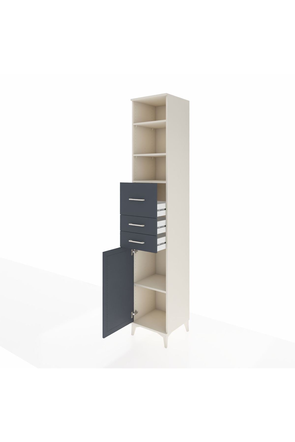 Hyperion Dolap 4 Raflı 3 Çekmeceli Tek Kapaklı 44x44x243 Aytaşı-Antrasit