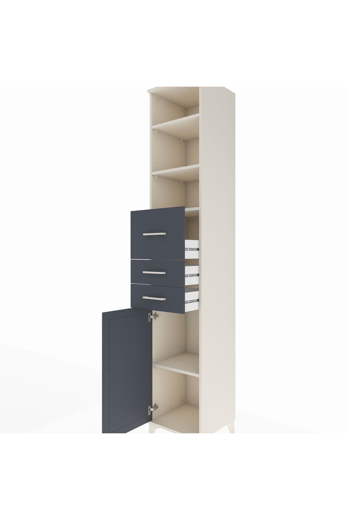 Hyperion Dolap 4 Raflı 3 Çekmeceli Tek Kapaklı 44x44x243 Aytaşı-Antrasit