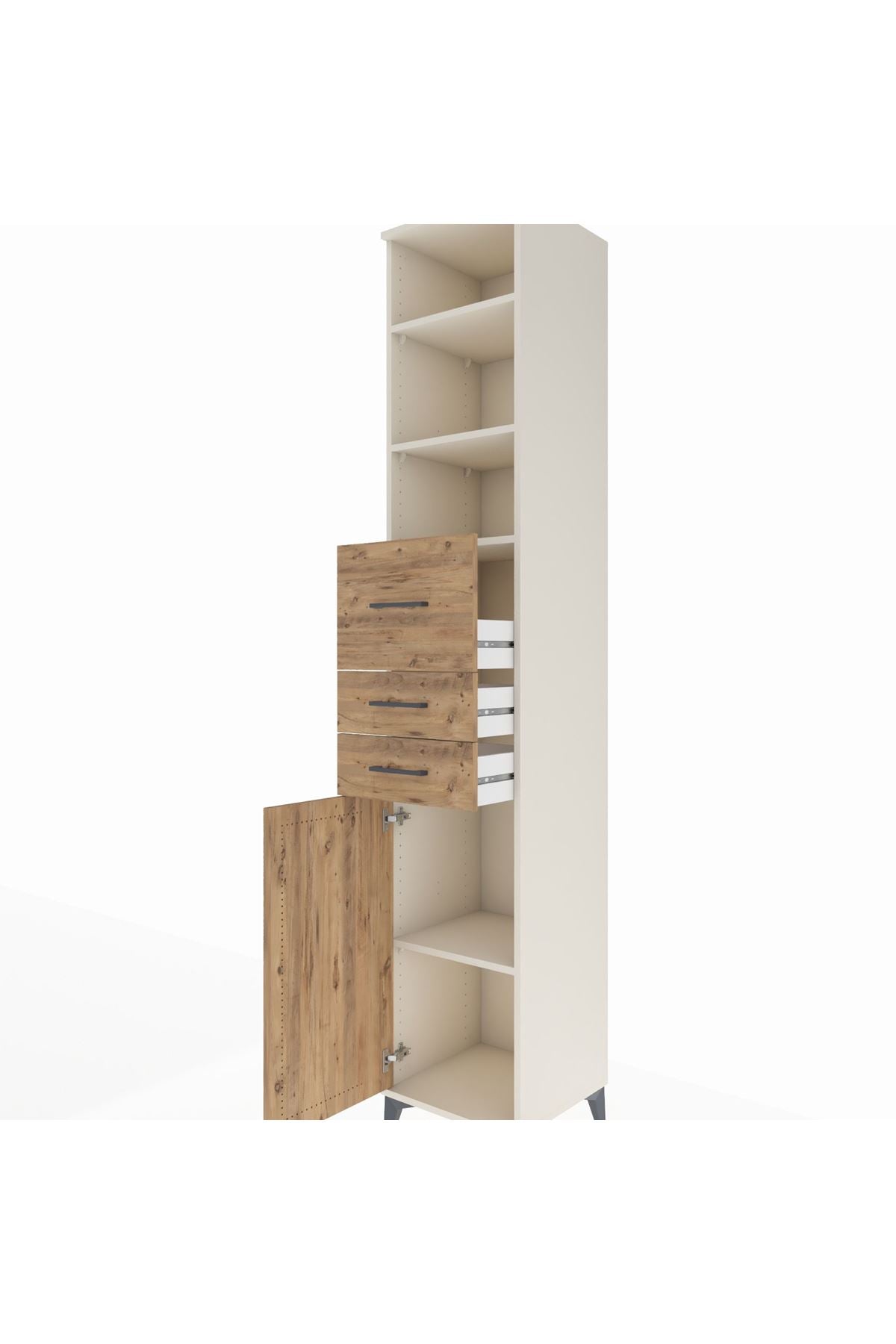 Hyperion Dolap 4 Raflı 3 Çekmeceli Tek Kapaklı 44x44x243 Aytaşı-Çam