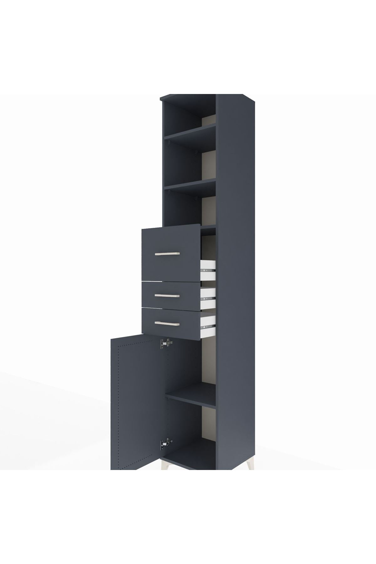 Hyperion Dolap 4 Raflı 3 Çekmeceli Tek Kapaklı 44x44x243 Antrasit-Antrasit