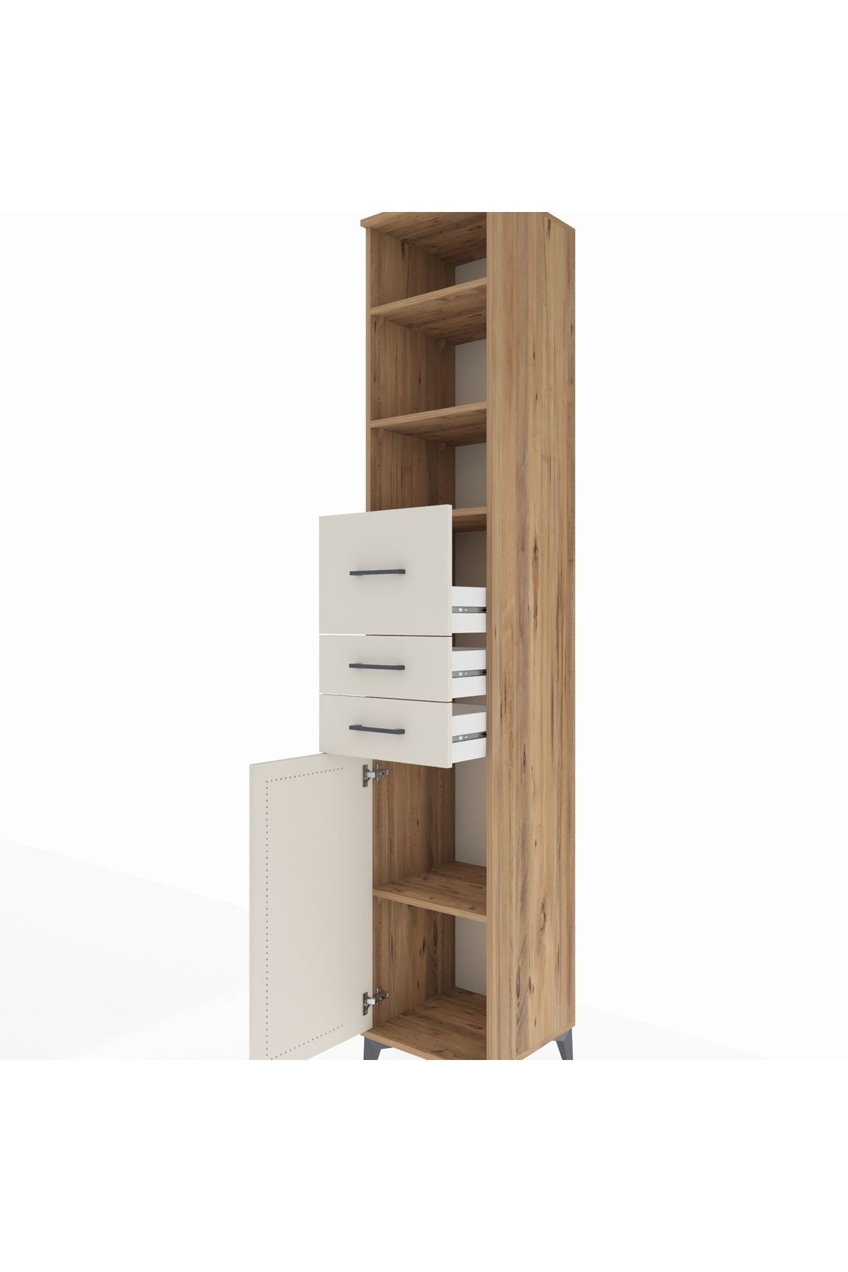 Hyperion Dolap 4 Raflı 3 Çekmeceli Tek Kapaklı 44x44x243 Çam-Aytaşı