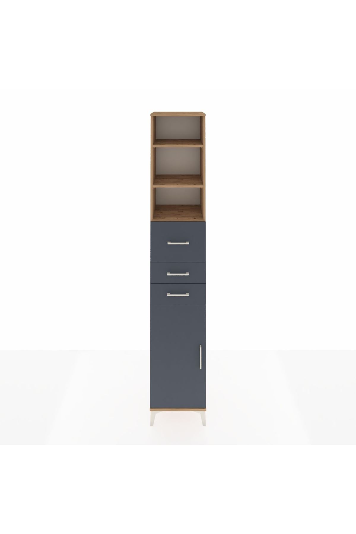 Hyperion Dolap 4 Raflı 3 Çekmeceli Tek Kapaklı 44x44x243 Çam-Antrasit