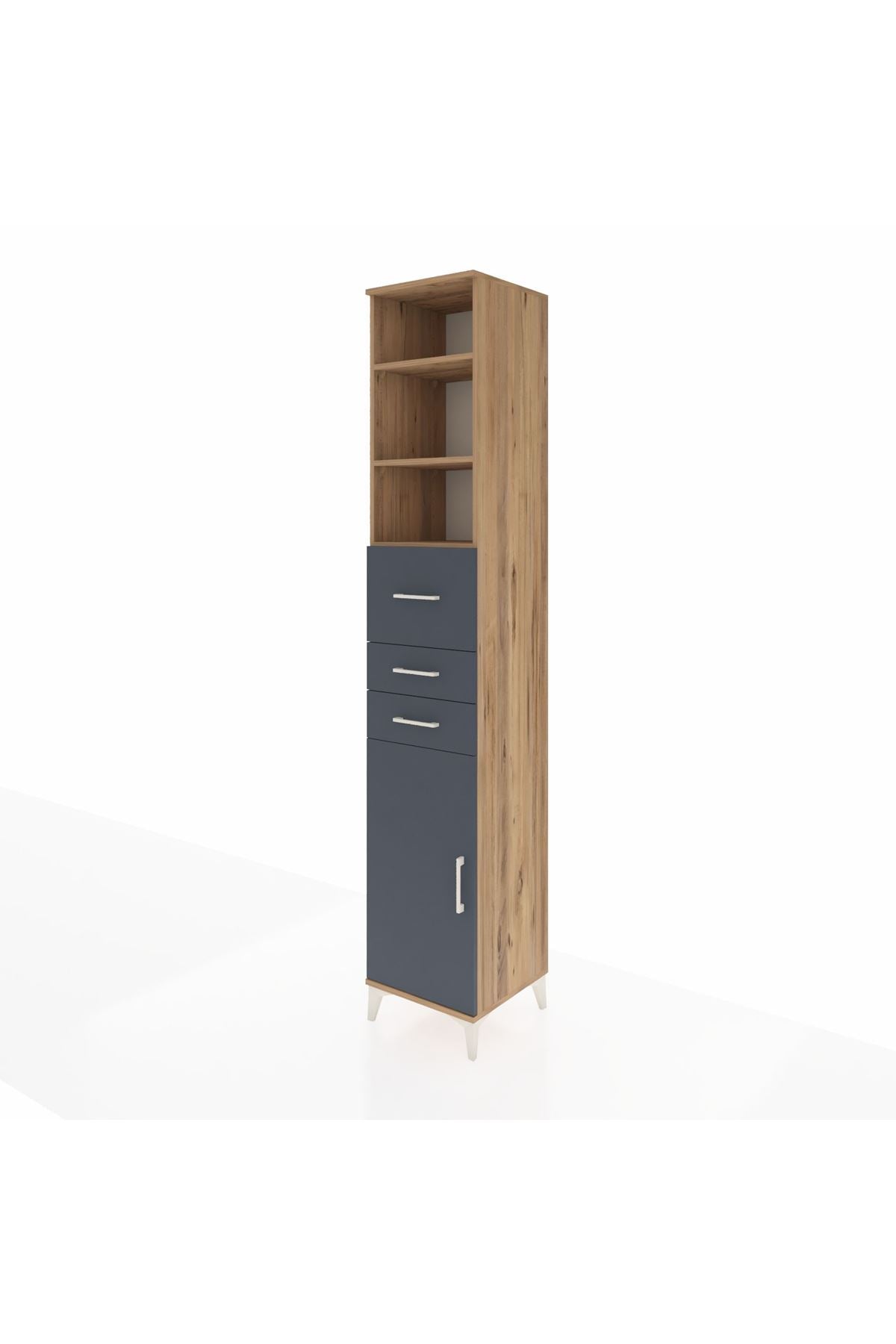 Hyperion Dolap 4 Raflı 3 Çekmeceli Tek Kapaklı 44x44x243 Çam-Antrasit