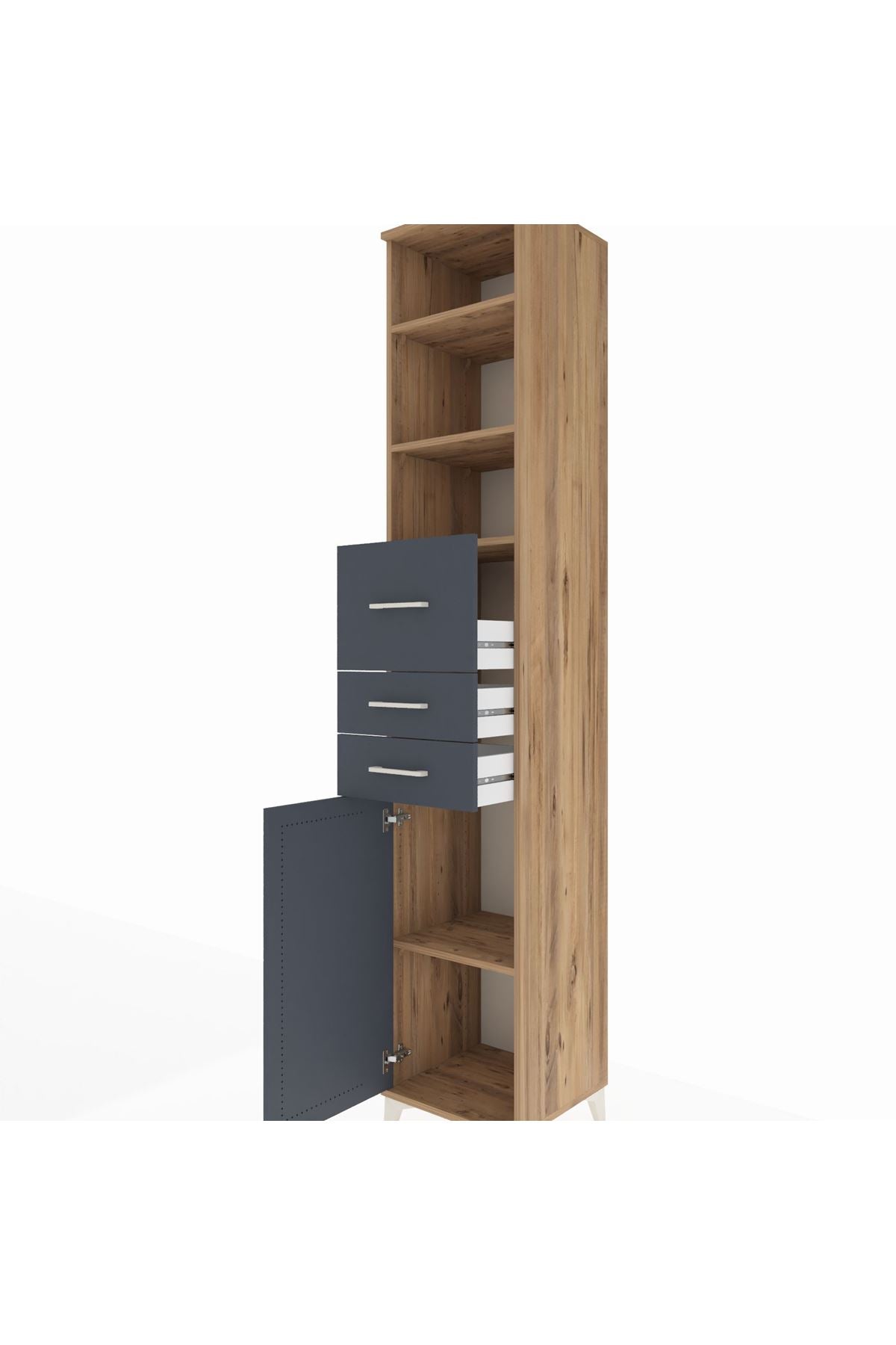 Hyperion Dolap 4 Raflı 3 Çekmeceli Tek Kapaklı 44x44x243 Çam-Antrasit