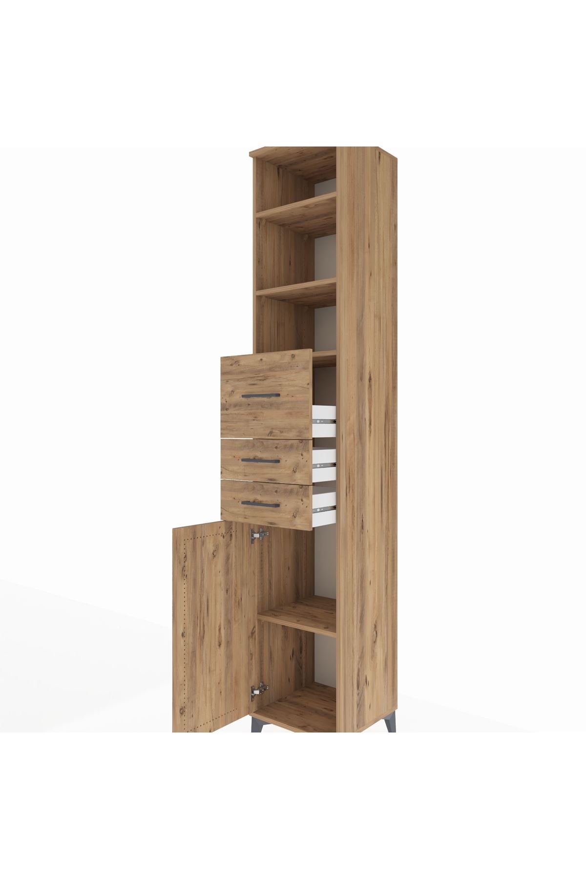 Hyperion Dolap 4 Raflı 3 Çekmeceli Tek Kapaklı 44x44x243 Çam-Çam