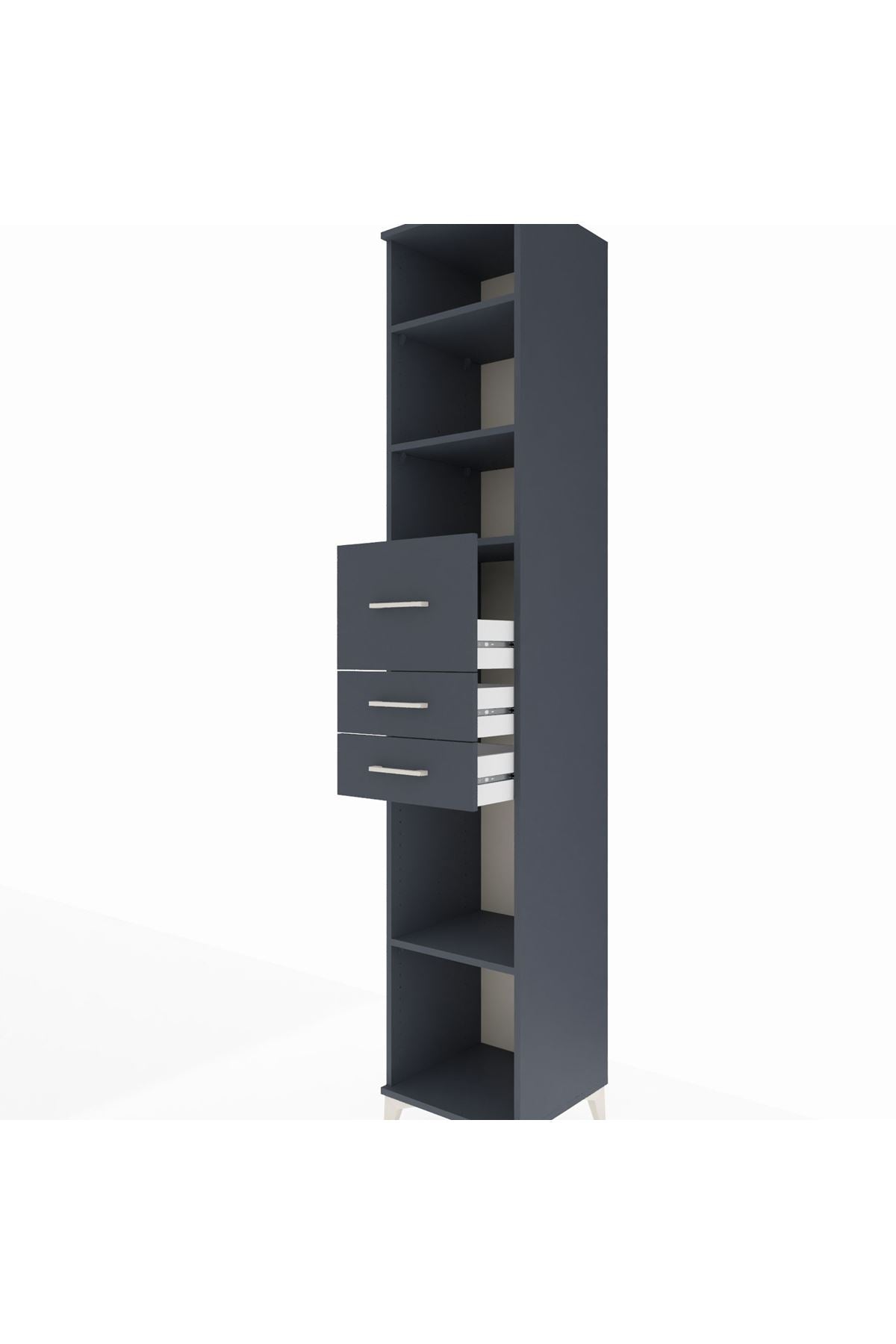 Hyperion Dolap 4 Raflı 3 Çekmeceli 44x44x243 Antrasit-Antrasit