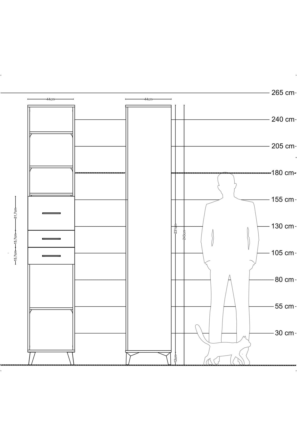 Hyperion Dolap 4 Raflı 3 Çekmeceli 44x44x243 Çam-Antrasit