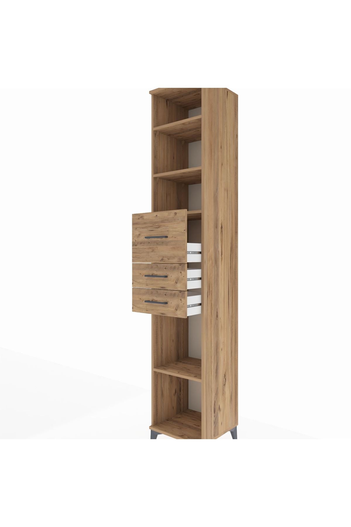 Hyperion Dolap 4 Raflı 3 Çekmeceli 44x44x243 Çam-Çam