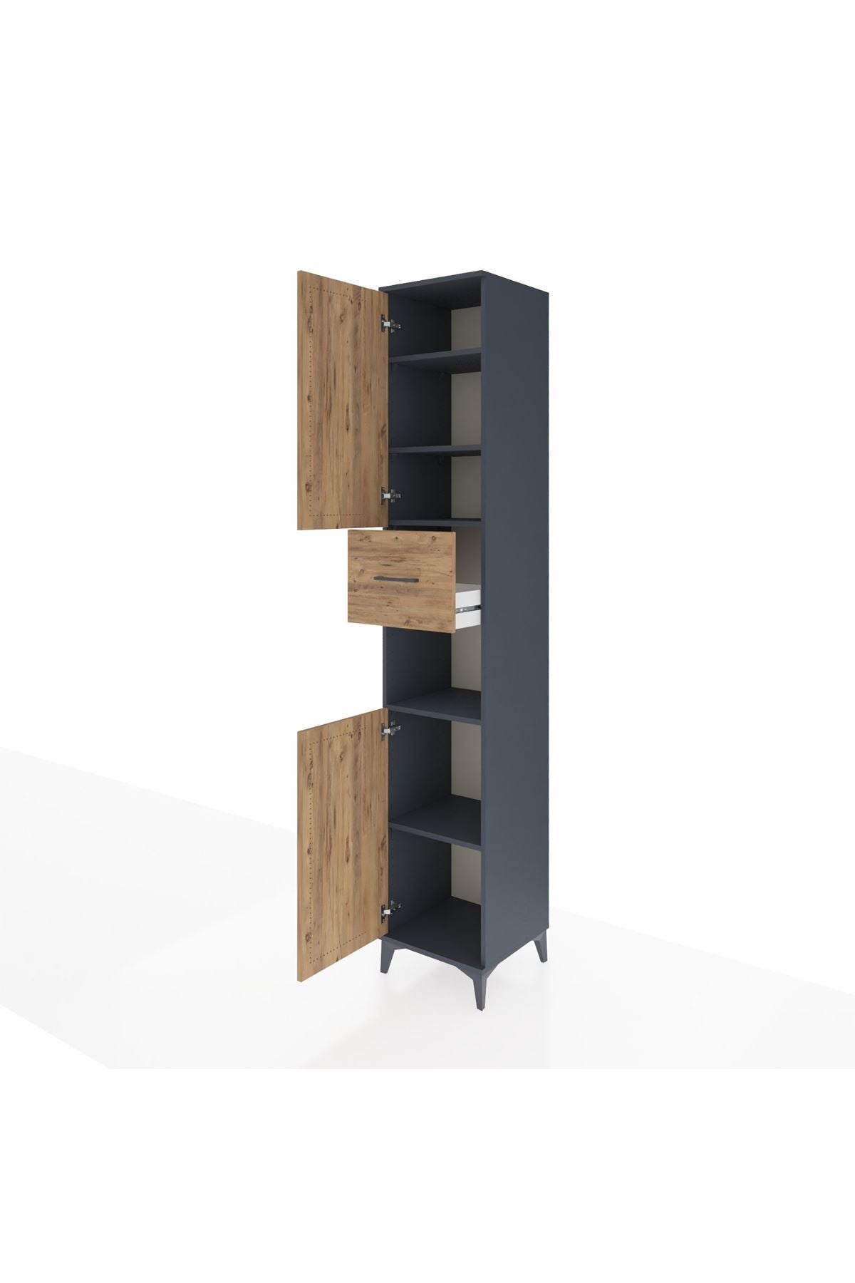 Hyperion Dolap 5 Raflı Tek Çekmeceli 2 Kapaklı 44x44x243 Antrasit-Çam