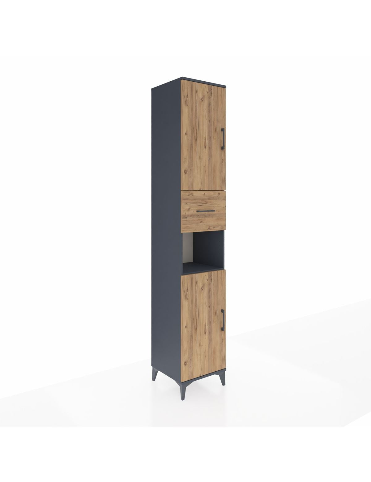 Hyperion Dolap 5 Raflı Tek Çekmeceli 2 Kapaklı 44x44x243 Antrasit-Çam