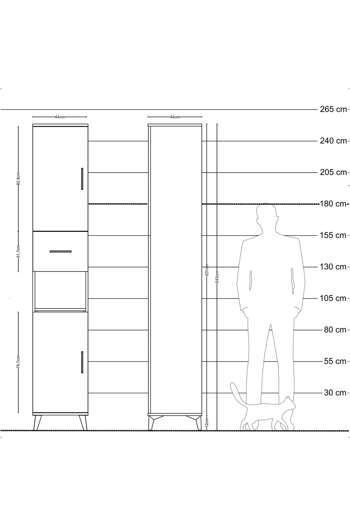 Hyperion Dolap 5 Raflı Tek Çekmeceli 2 Kapaklı 44x44x243 Antrasit-Çam