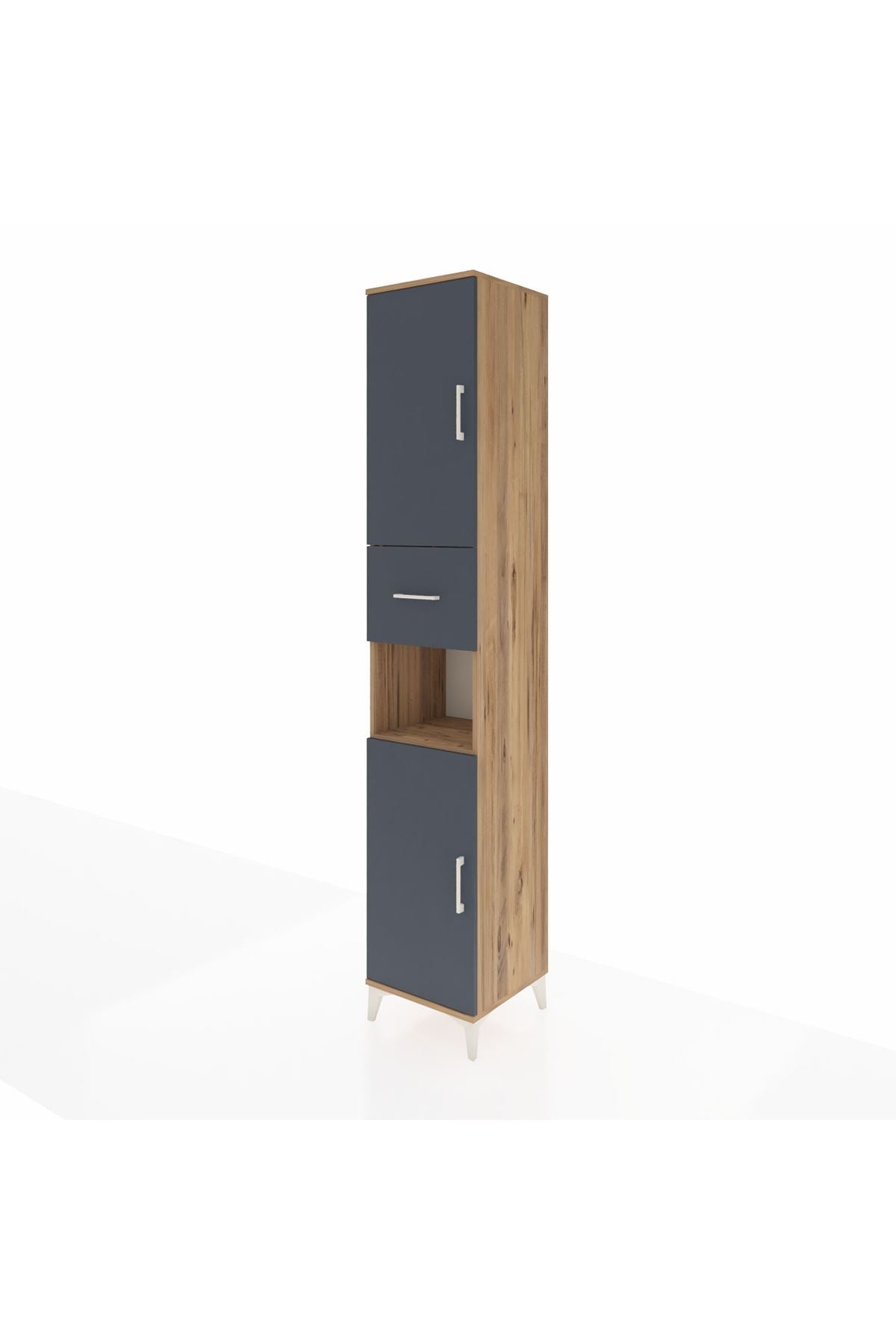 Hyperion Dolap 5 Raflı Tek Çekmeceli 2 Kapaklı 44x44x243 Çam-Antrasit