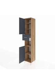 Hyperion Dolap 5 Raflı Tek Çekmeceli 2 Kapaklı 44x44x243 Çam-Antrasit