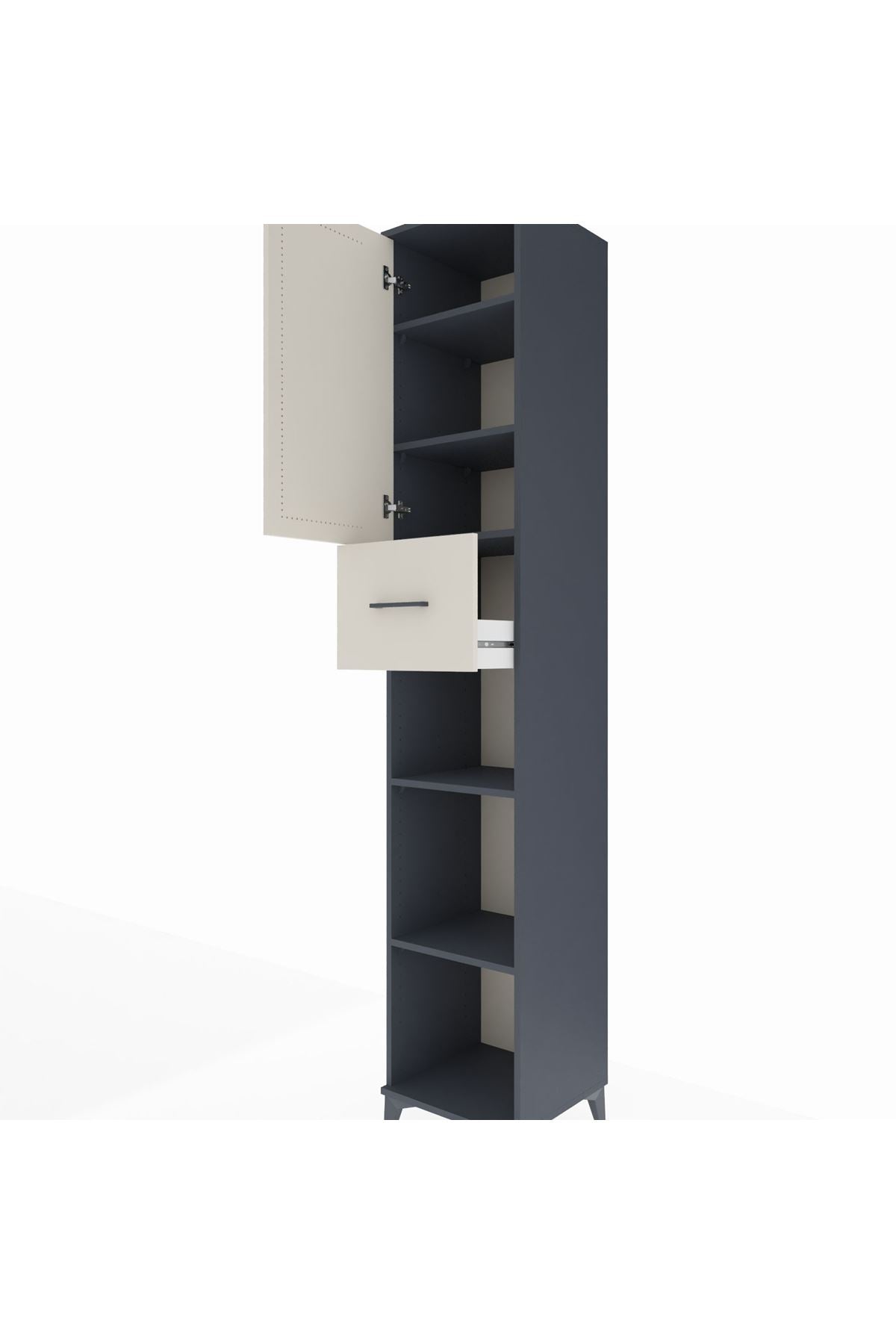 Hyperion Dolap 5 Raflı Tek Çekmeceli Tek Kapaklı 44x44x243 Antrasit-Aytaşı