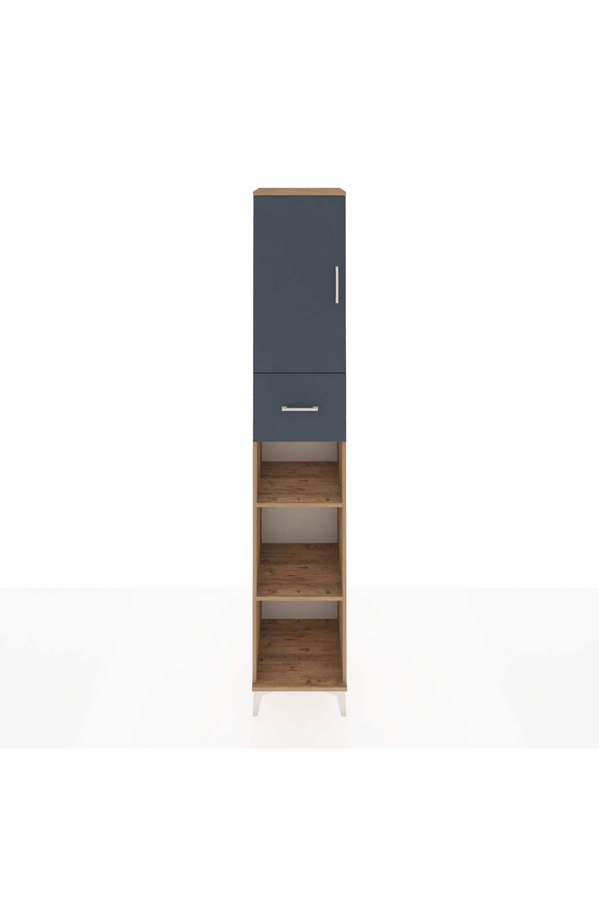 Hyperion Dolap 5 Raflı Tek Çekmeceli Tek Kapaklı 44x44x243 Çam-Antrasit