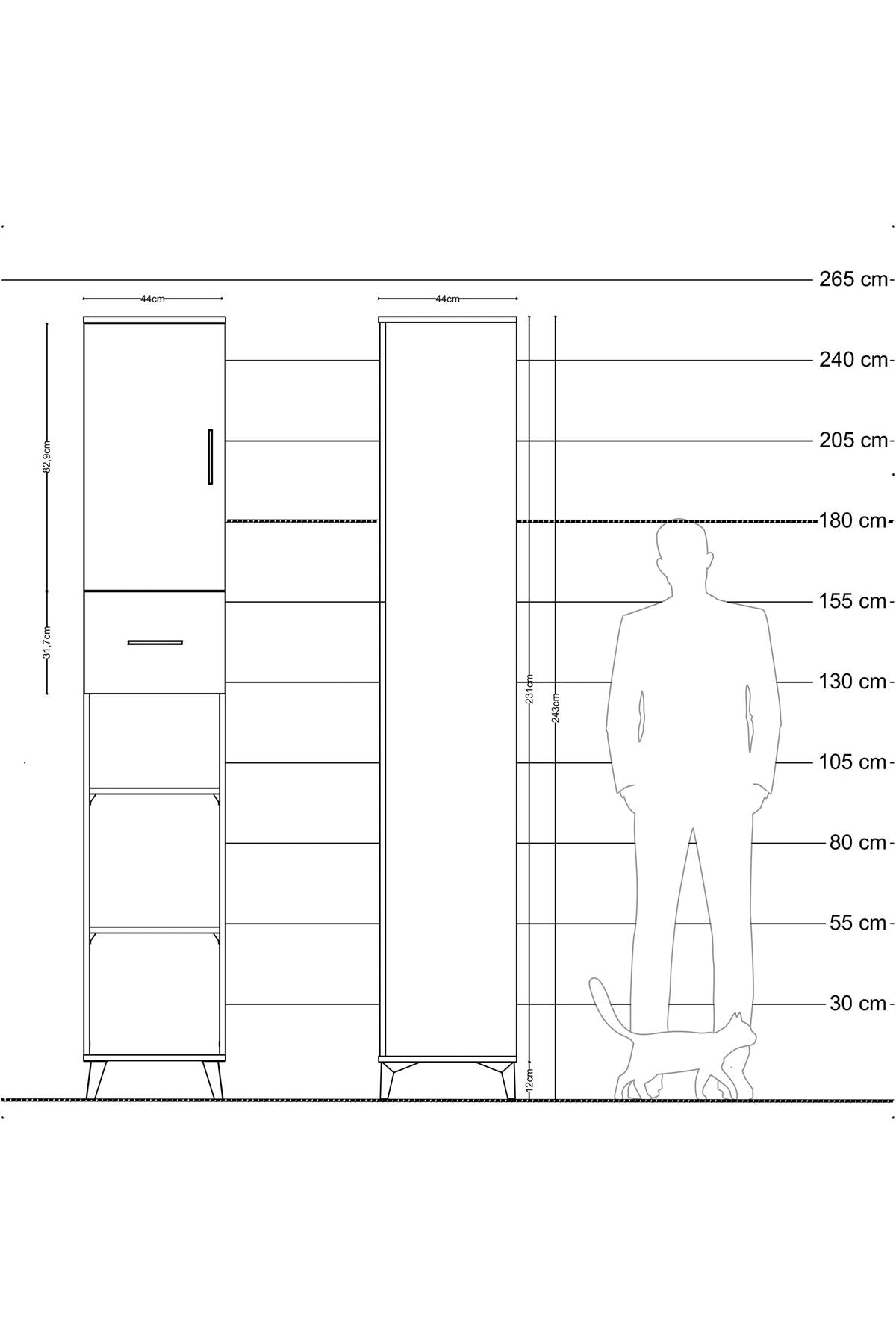 Hyperion Dolap 5 Raflı Tek Çekmeceli Tek Kapaklı 44x44x243 Çam-Çam