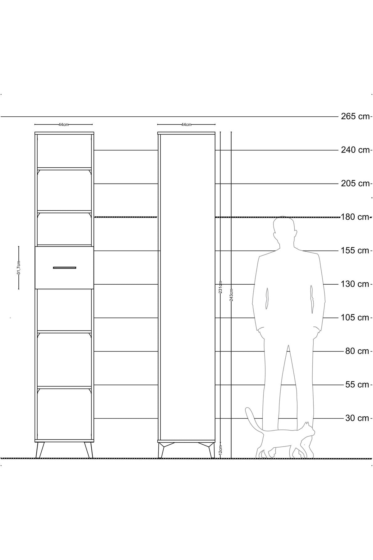 Hyperion Dolap 5 Raflı Tek Çekmeceli 44x44x243 Çam-Çam