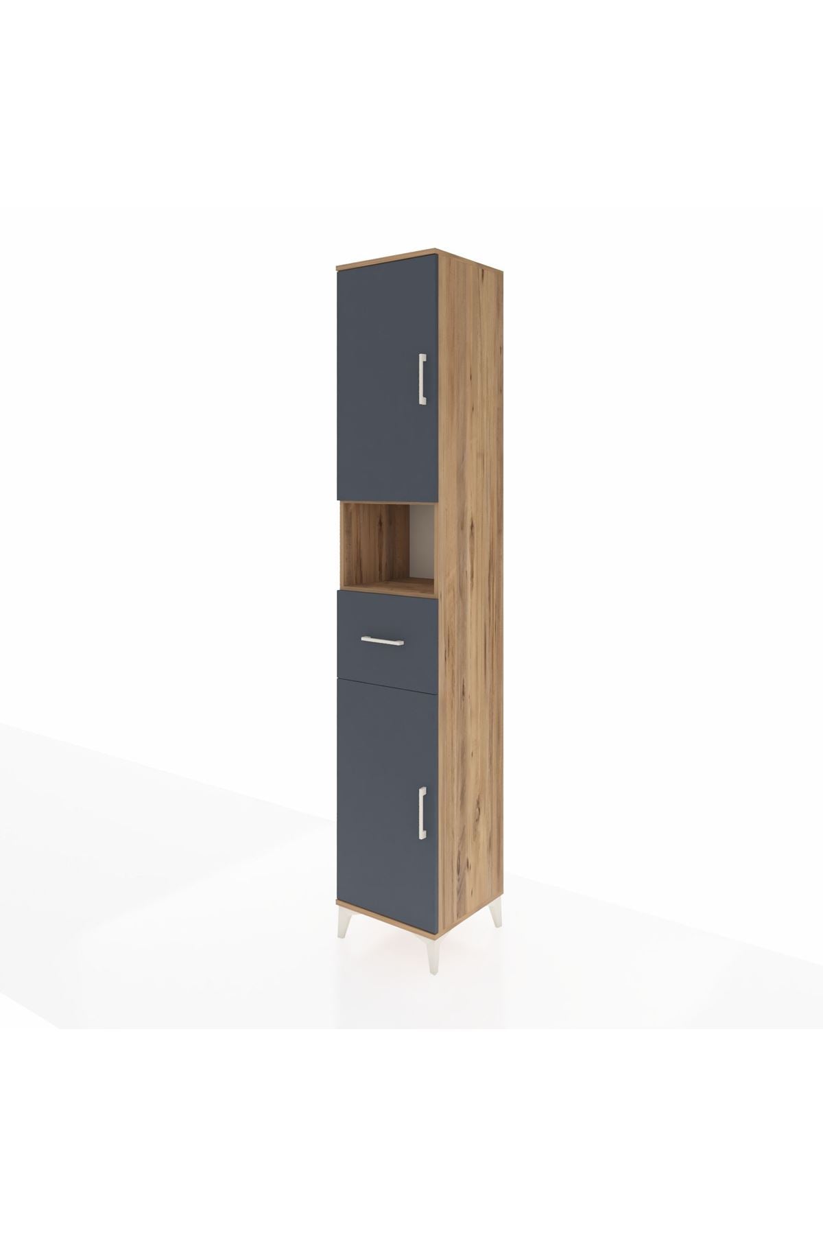 Hyperion Dolap 5 Raflı Tek Çekmeceli 2 Kapaklı 44x44x243 Çam-Antrasit