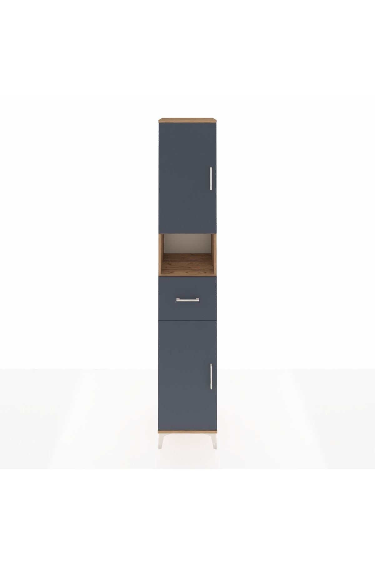 Hyperion Dolap 5 Raflı Tek Çekmeceli 2 Kapaklı 44x44x243 Çam-Antrasit