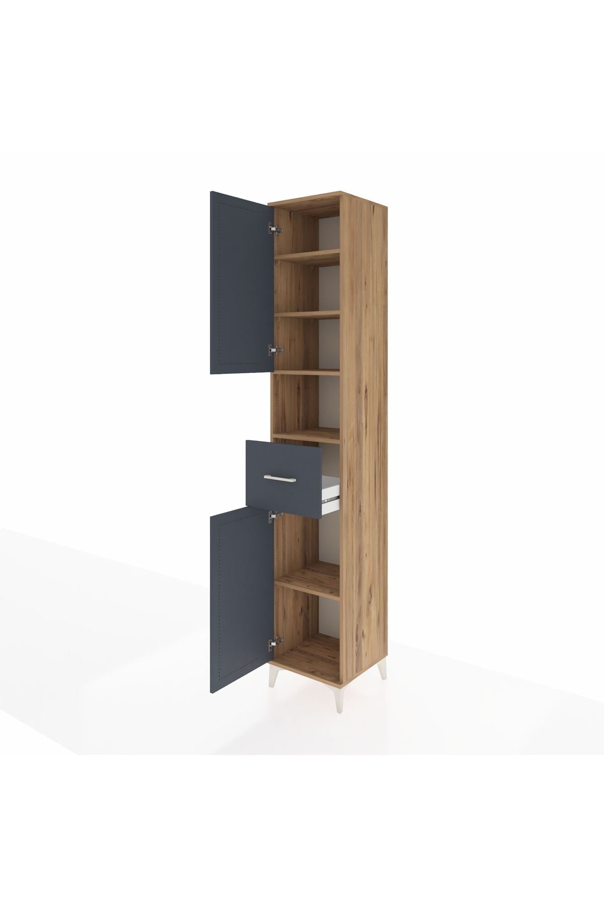 Hyperion Dolap 5 Raflı Tek Çekmeceli 2 Kapaklı 44x44x243 Çam-Antrasit