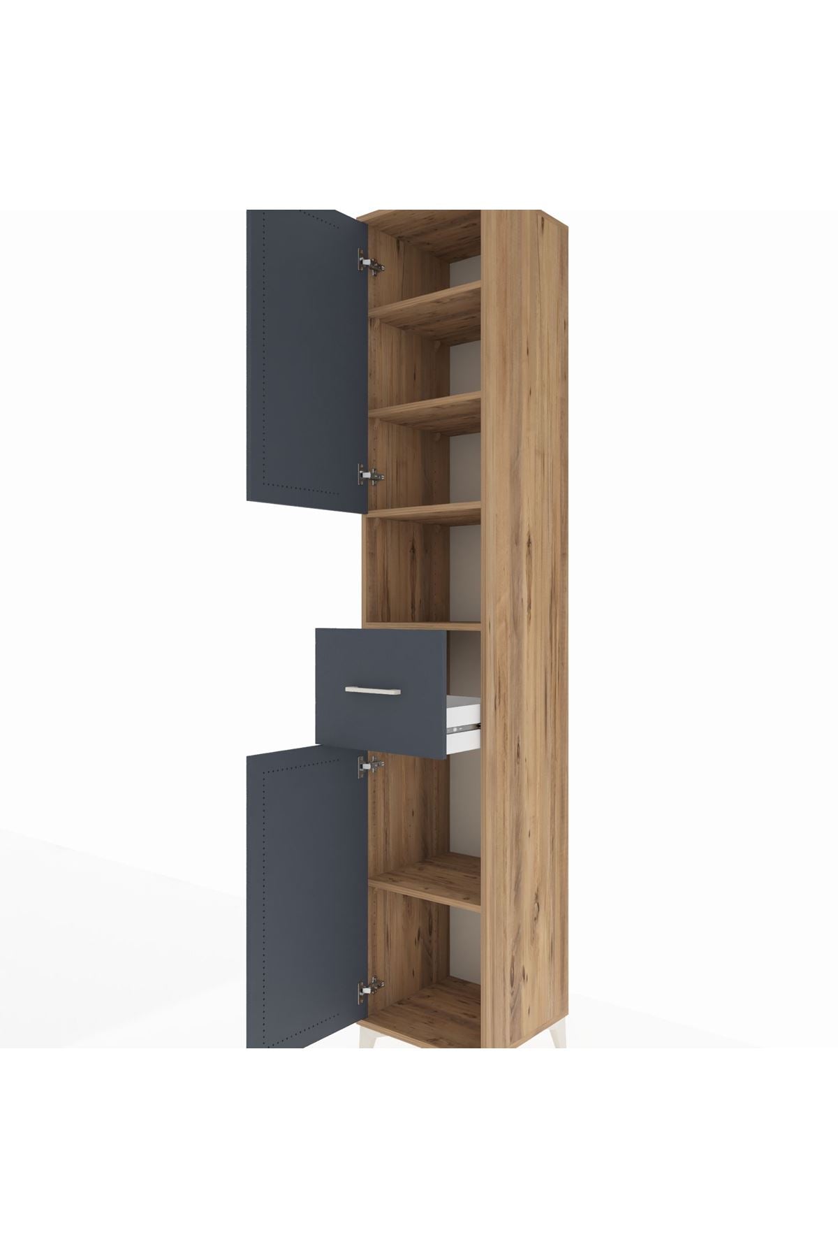 Hyperion Dolap 5 Raflı Tek Çekmeceli 2 Kapaklı 44x44x243 Çam-Antrasit