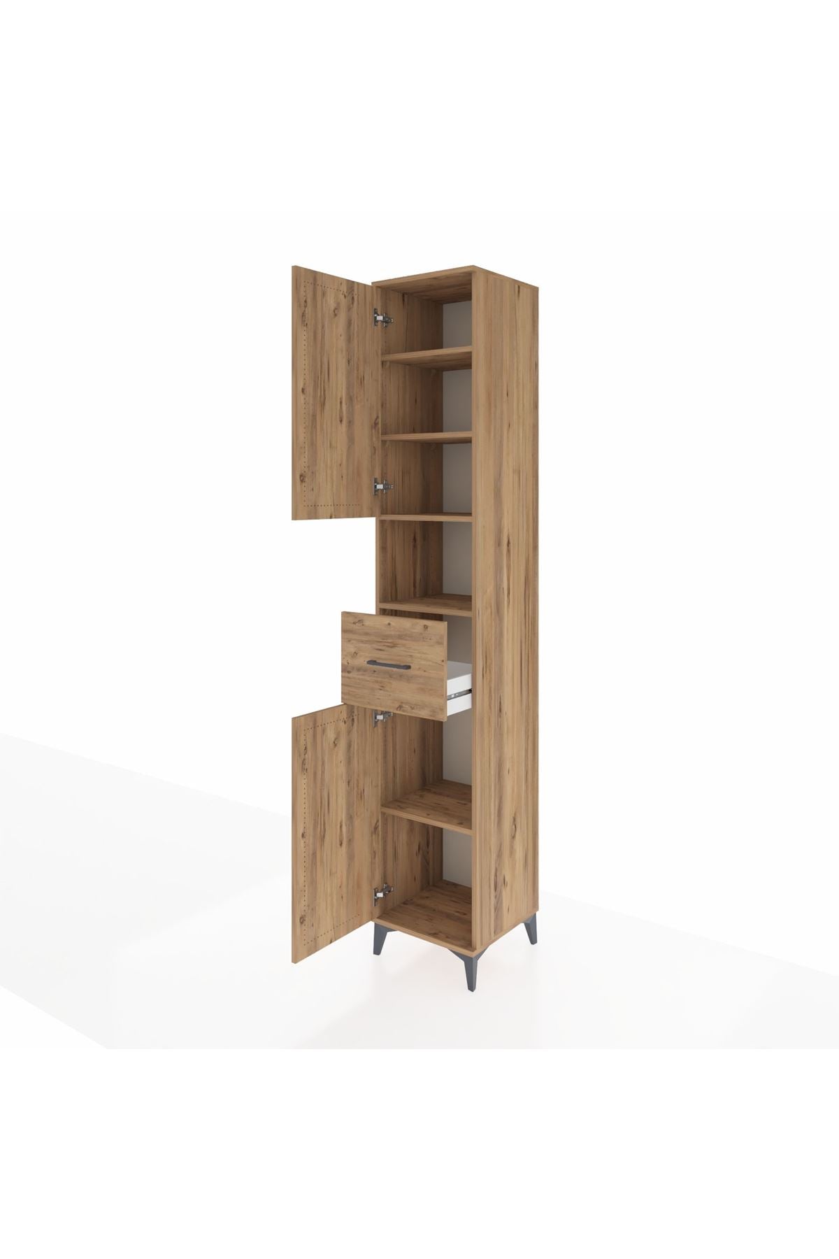 Hyperion Dolap 5 Raflı Tek Çekmeceli 2 Kapaklı 44x44x243 Çam-Çam