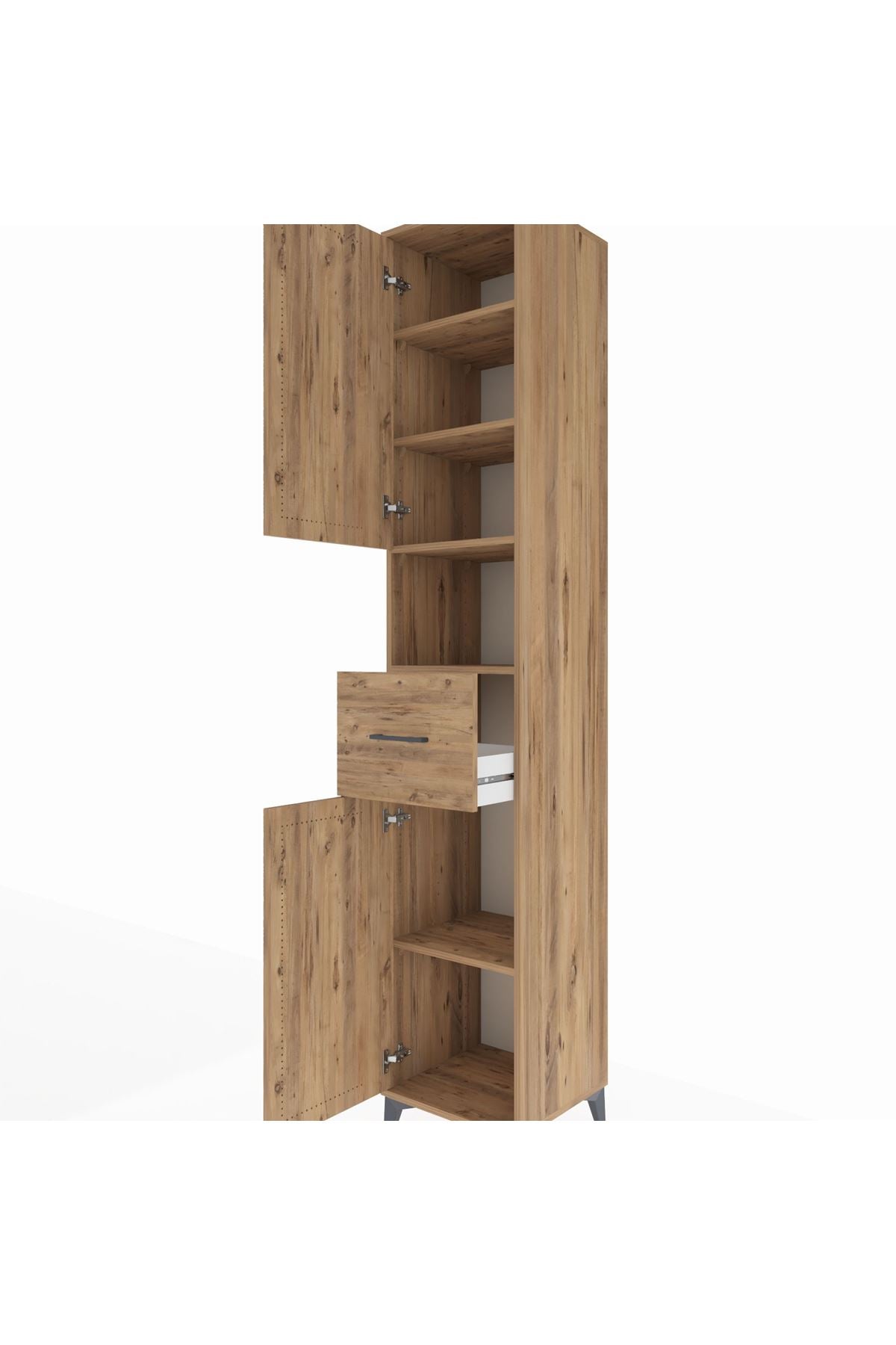 Hyperion Dolap 5 Raflı Tek Çekmeceli 2 Kapaklı 44x44x243 Çam-Çam