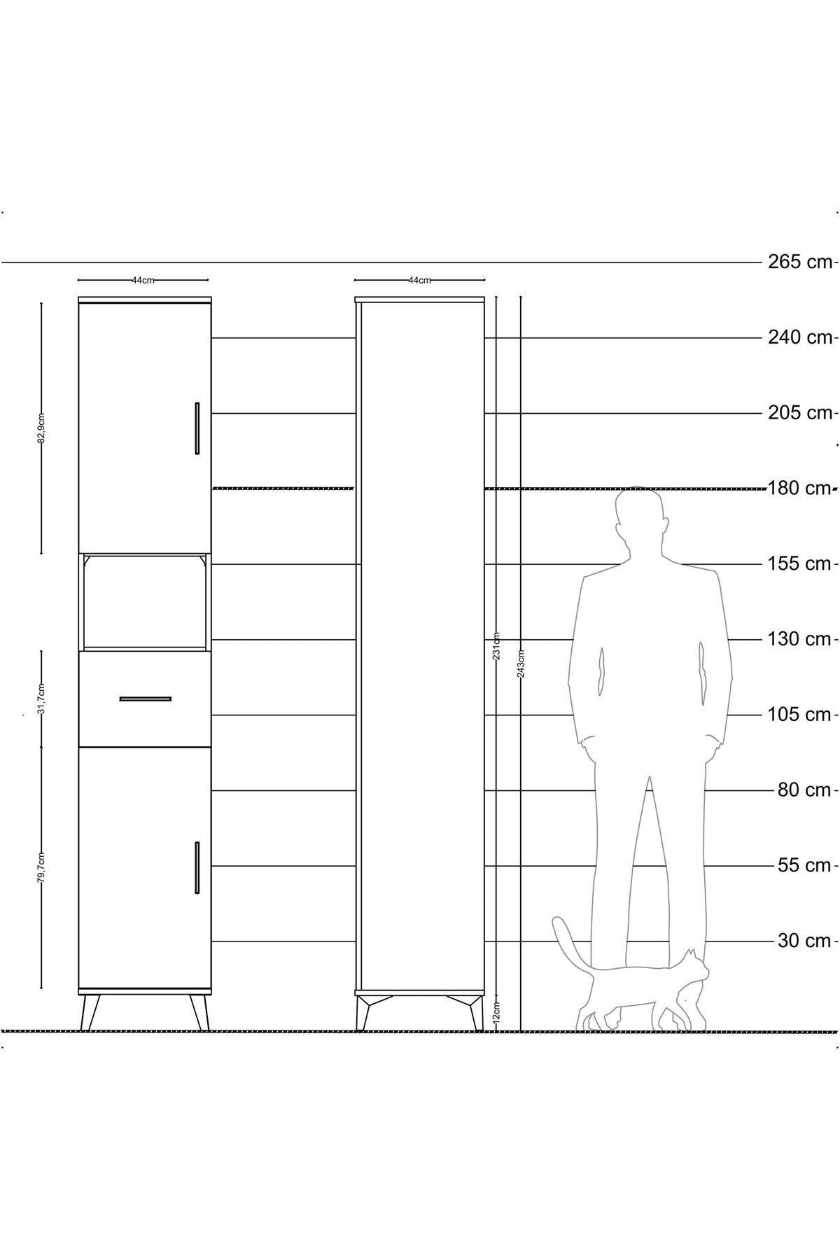 Hyperion Dolap 5 Raflı Tek Çekmeceli 2 Kapaklı 44x44x243 Çam-Çam