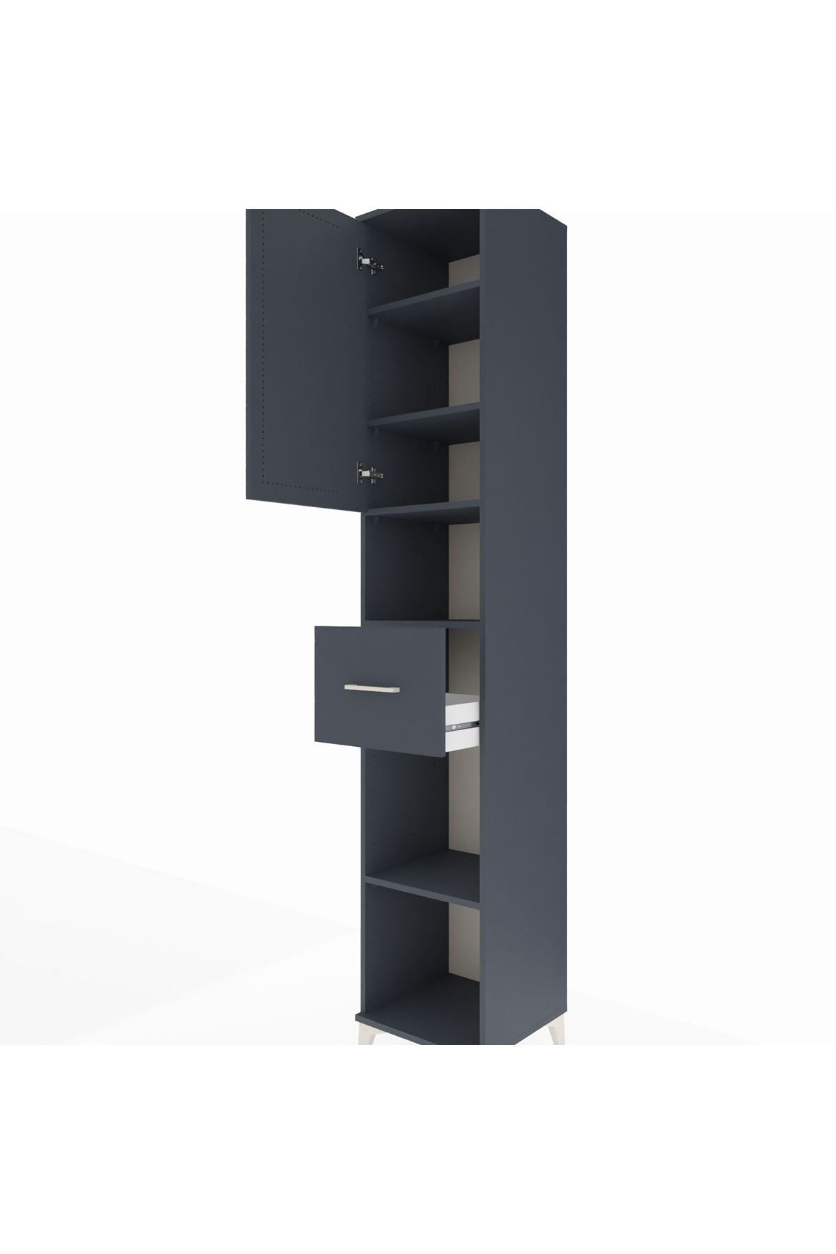 Hyperion Dolap 5 Raflı Tek Çekmeceli Tek Kapaklı 44x44x243 Antrasit-Antrasit