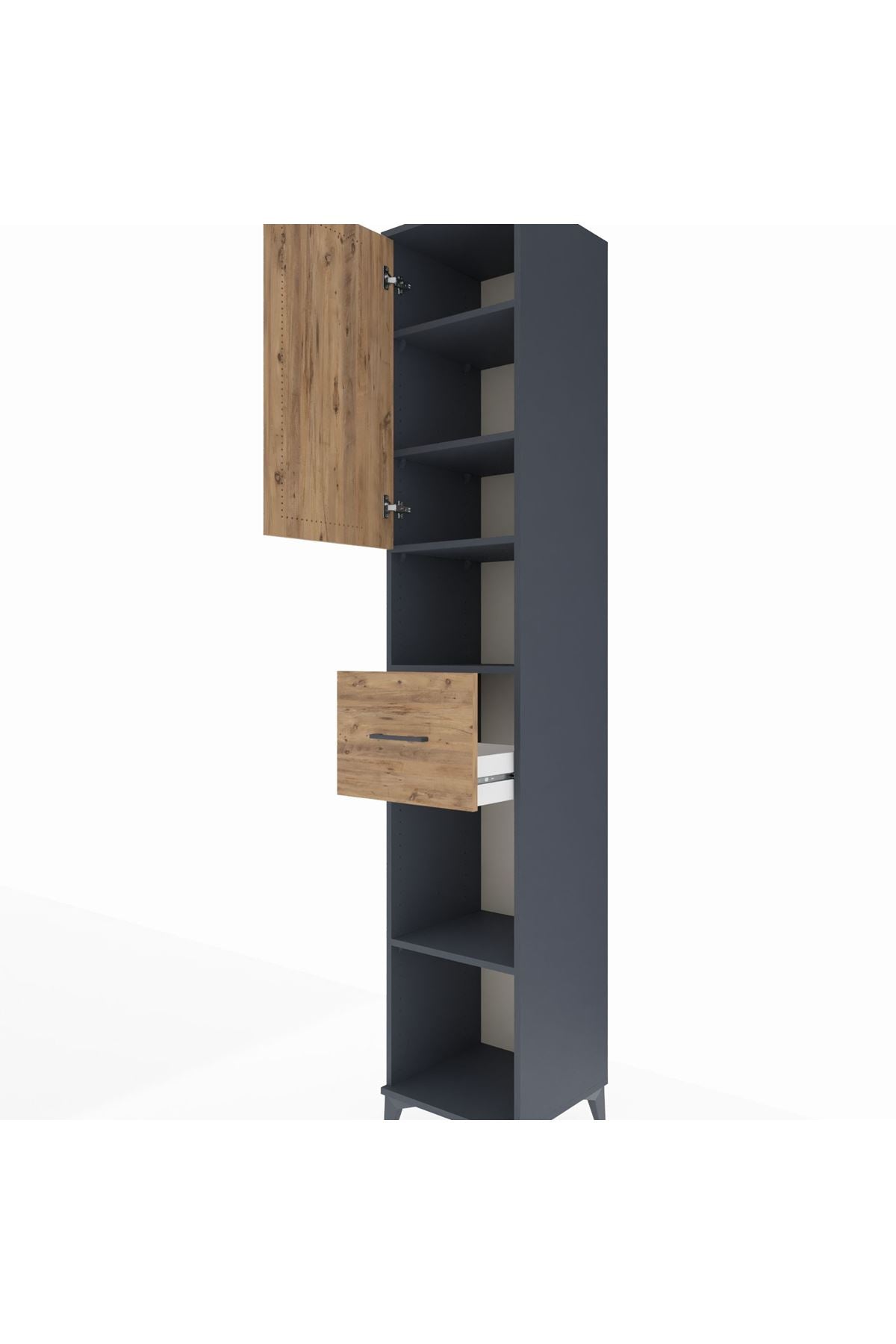 Hyperion Dolap 5 Raflı Tek Çekmeceli Tek Kapaklı 44x44x243 Antrasit-Çam