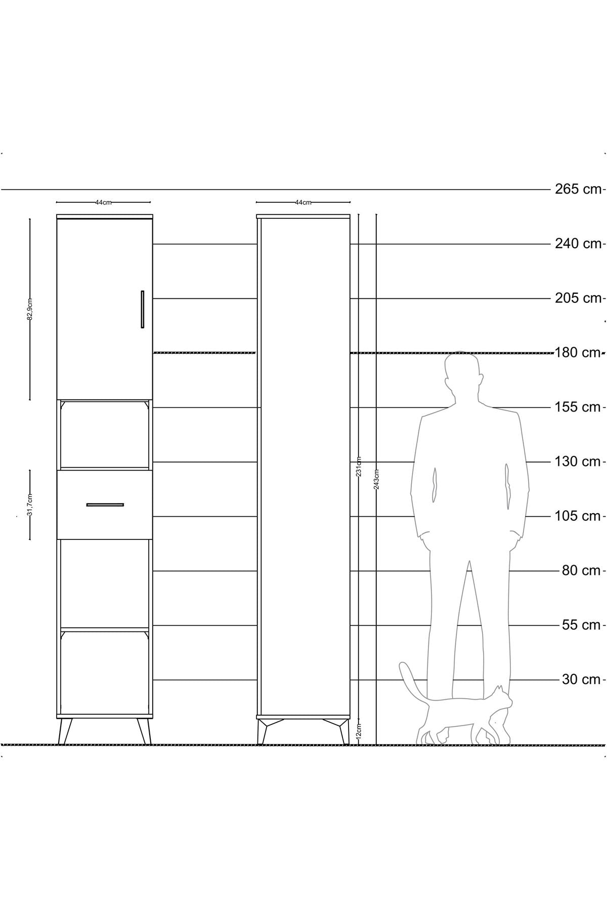 Hyperion Dolap 5 Raflı Tek Çekmeceli Tek Kapaklı 44x44x243 Çam-Çam