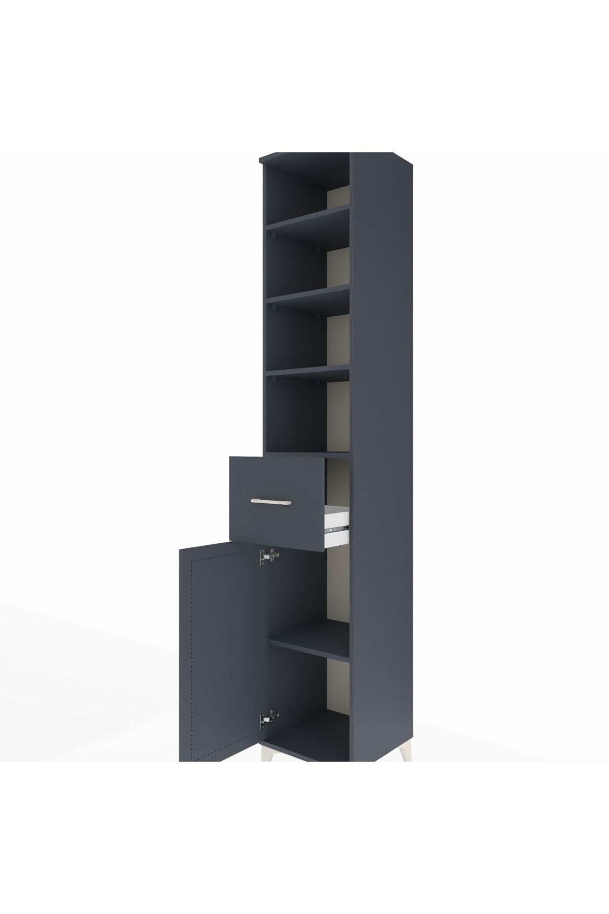 Hyperion Dolap 5 Raflı Tek Çekmeceli Tek Kapaklı 44x44x243 Antrasit-Antrasit