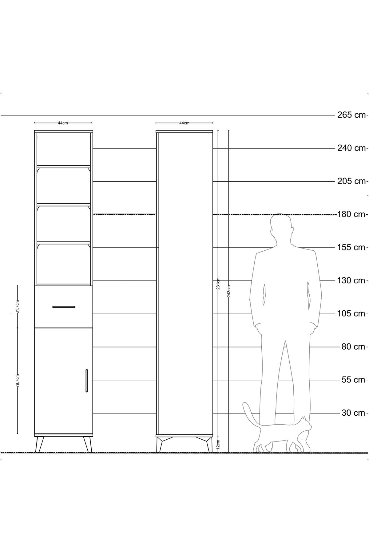 Hyperion Dolap 5 Raflı Tek Çekmeceli Tek Kapaklı 44x44x243 Çam-Çam