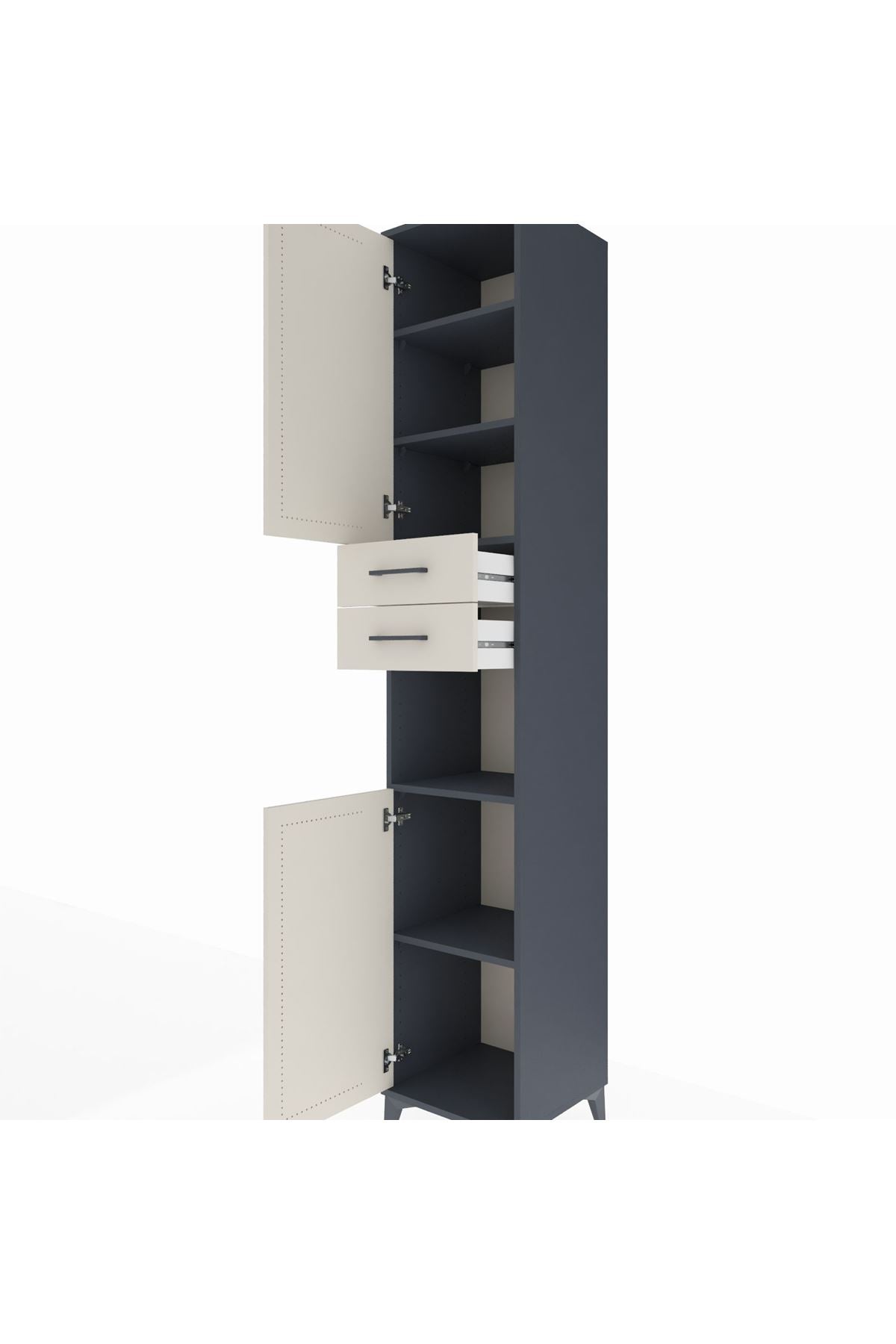 Hyperion Dolap 5 Raflı 2 Çekmeceli 2 Kapaklı 44x44x243 Antrasit-Aytaşı