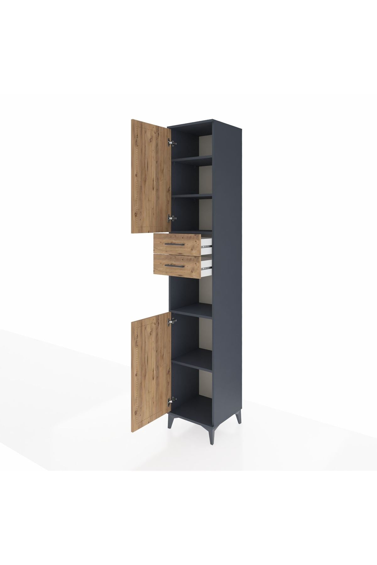 Hyperion Dolap 5 Raflı 2 Çekmeceli 2 Kapaklı 44x44x243 Antrasit-Çam