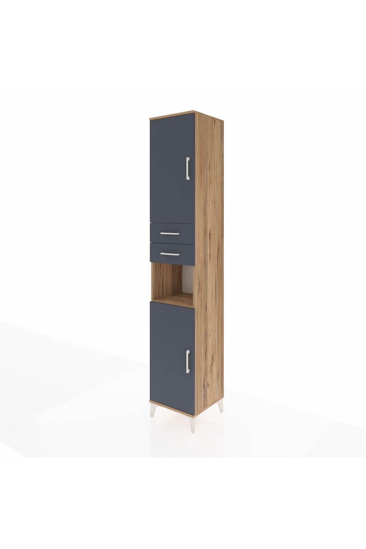 Hyperion Dolap 5 Raflı 2 Çekmeceli 2 Kapaklı 44x44x243 Çam-Antrasit