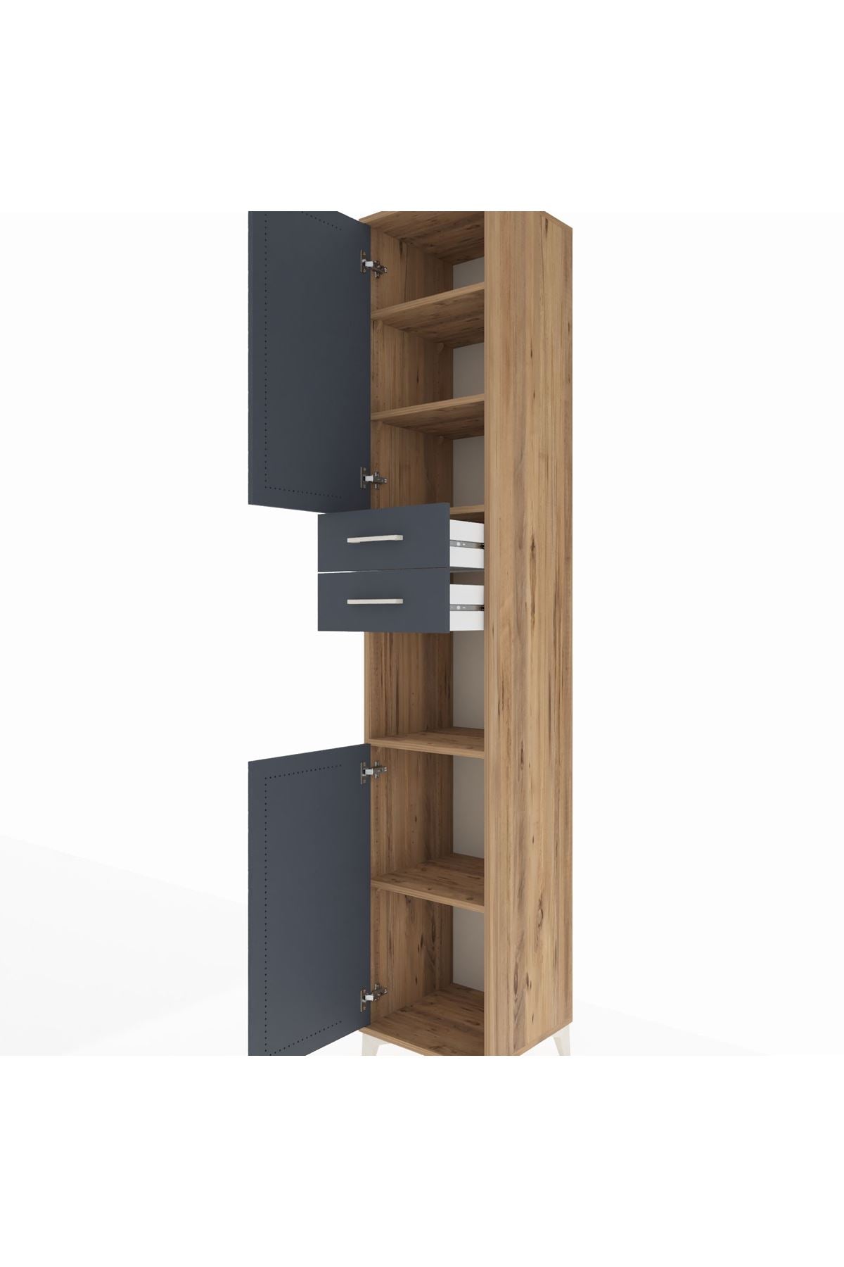 Hyperion Dolap 5 Raflı 2 Çekmeceli 2 Kapaklı 44x44x243 Çam-Antrasit