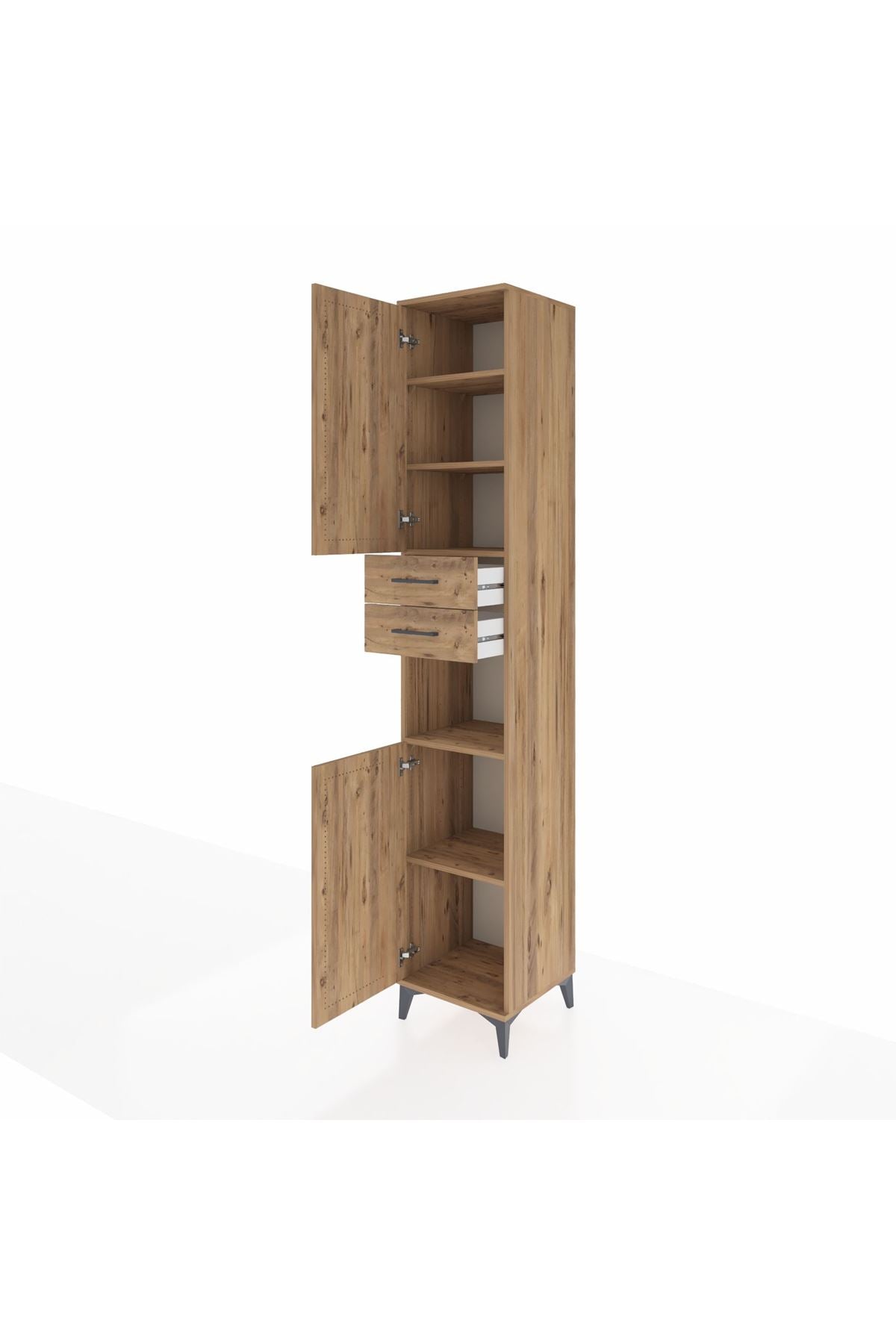 Hyperion Dolap 5 Raflı 2 Çekmeceli 2 Kapaklı 44x44x243 Çam-Çam