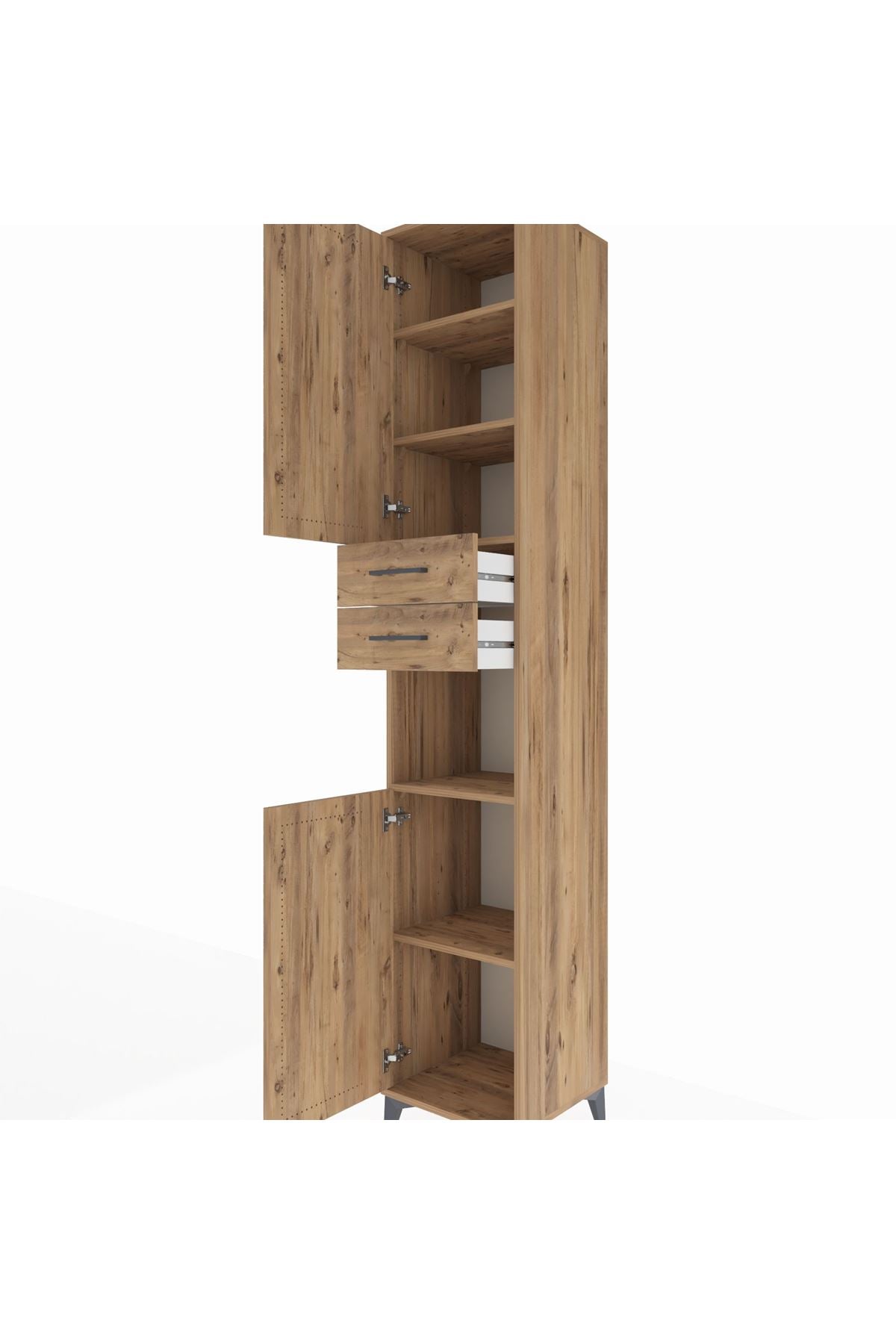 Hyperion Dolap 5 Raflı 2 Çekmeceli 2 Kapaklı 44x44x243 Çam-Çam