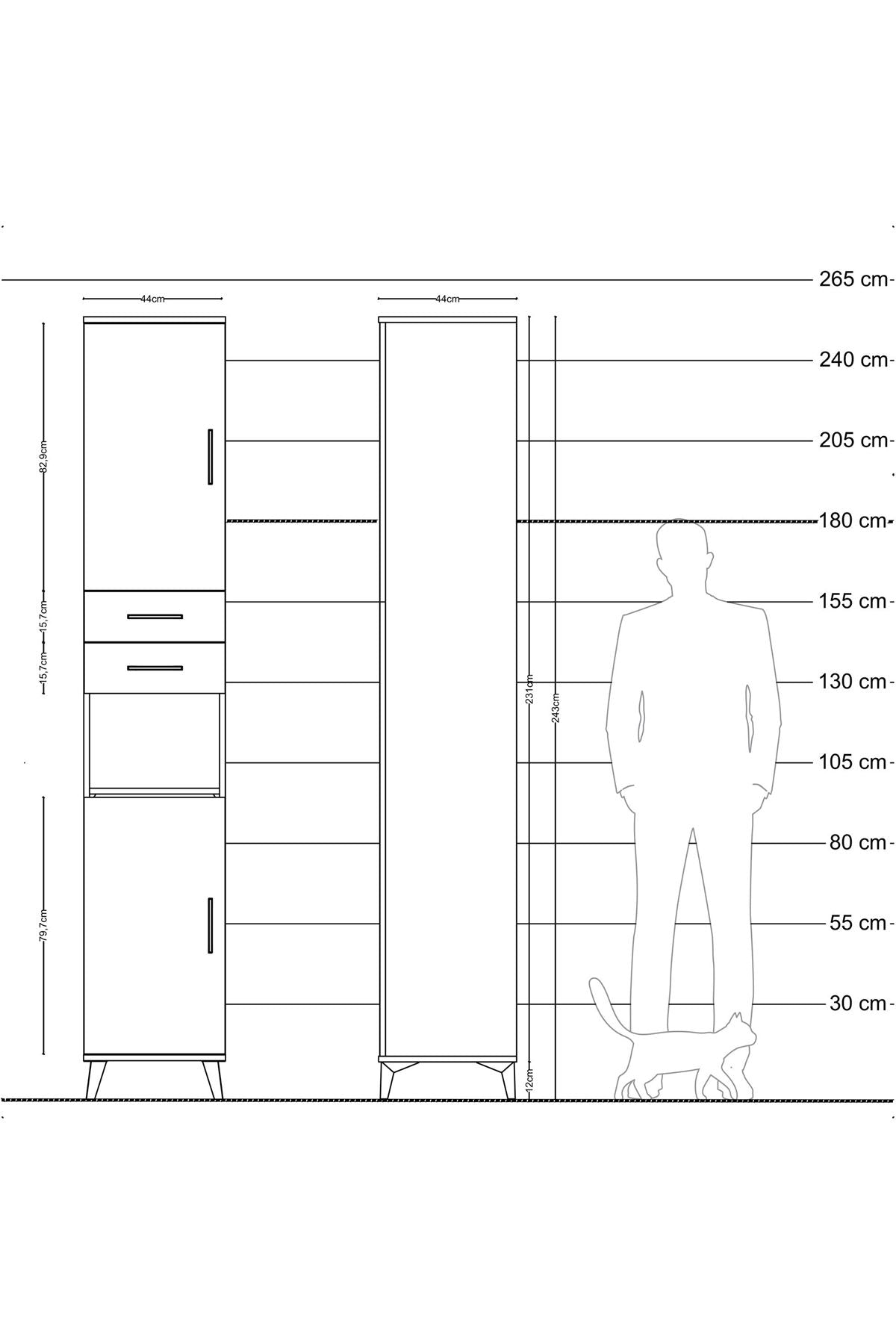 Hyperion Dolap 5 Raflı 2 Çekmeceli 2 Kapaklı 44x44x243 Çam-Çam
