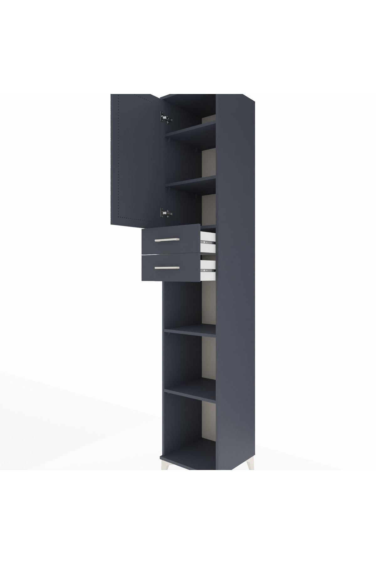 Hyperion Dolap 5 Raflı 2 Çekmeceli Tek Kapaklı 44x44x243 Antrasit-Antrasit