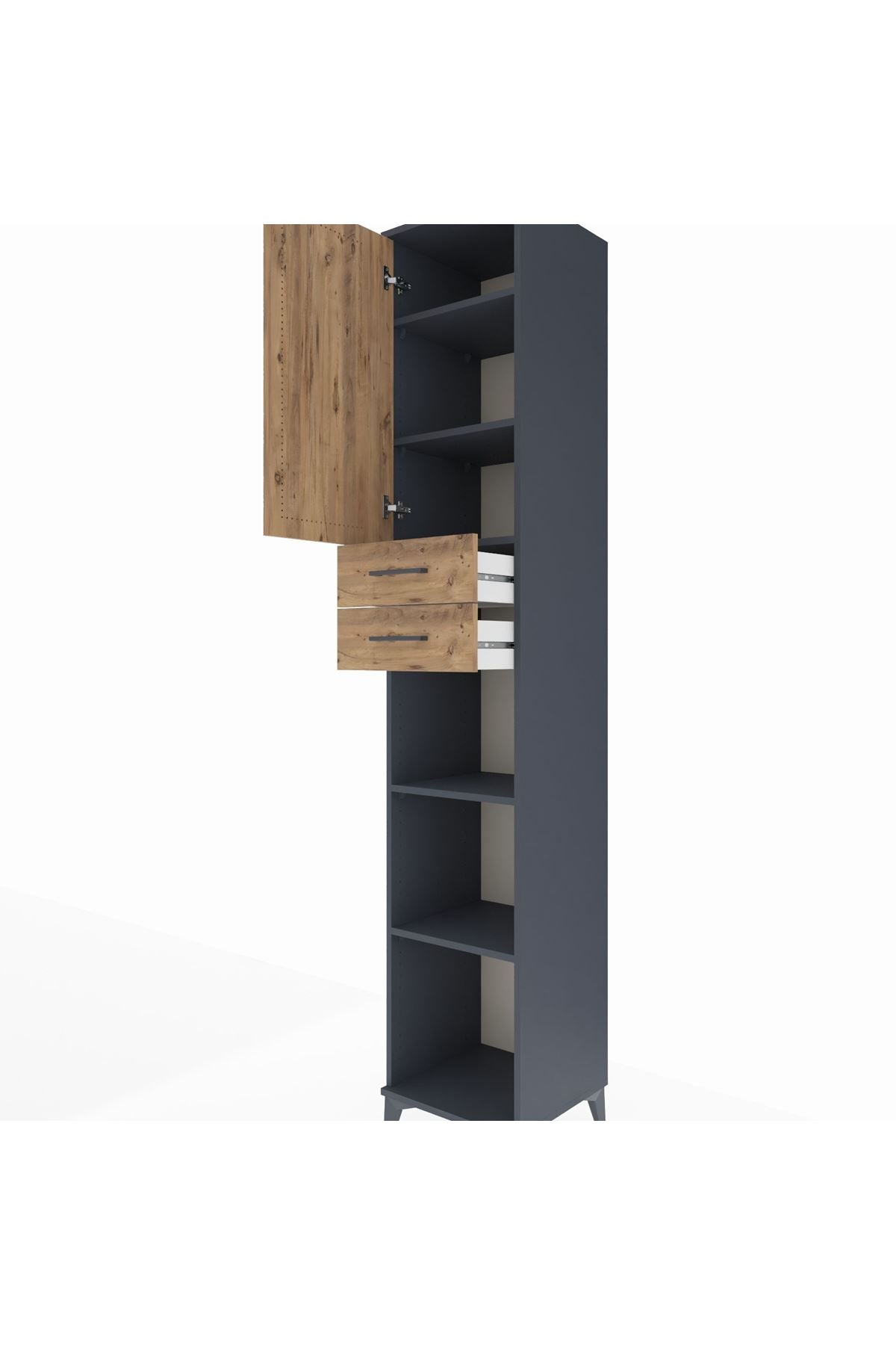 Hyperion Dolap 5 Raflı 2 Çekmeceli Tek Kapaklı 44x44x243 Antrasit-Çam