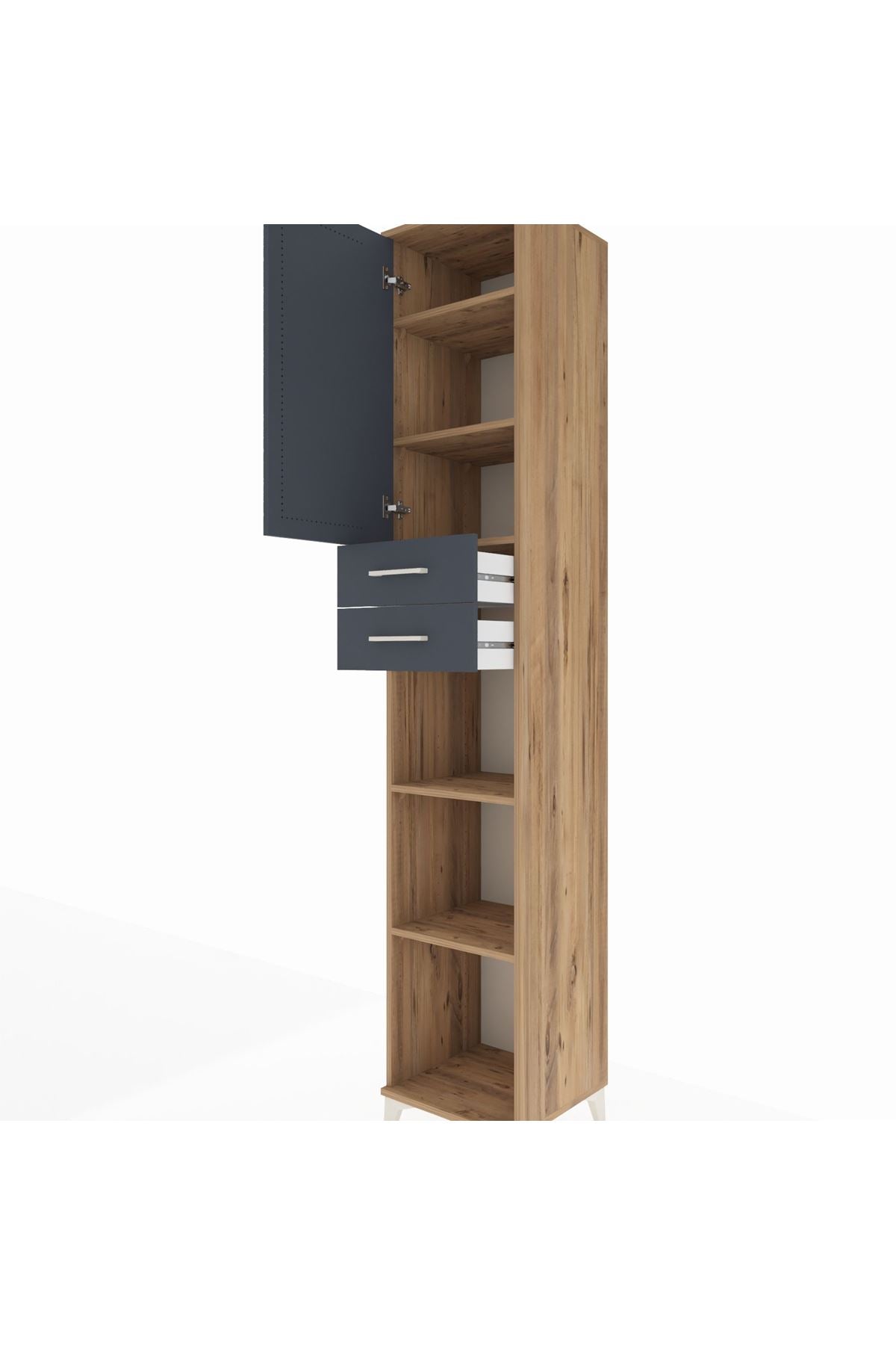 Hyperion Dolap 5 Raflı 2 Çekmeceli Tek Kapaklı 44x44x243 Çam-Antrasit